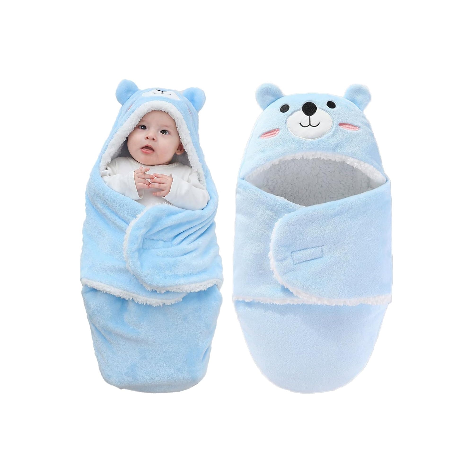ELECDON Baby Swaddle Blanket – Cute Bear Hooded Fleece Swaddle Wrap, Soft Plush Newborn Receiving Blanket for Infants