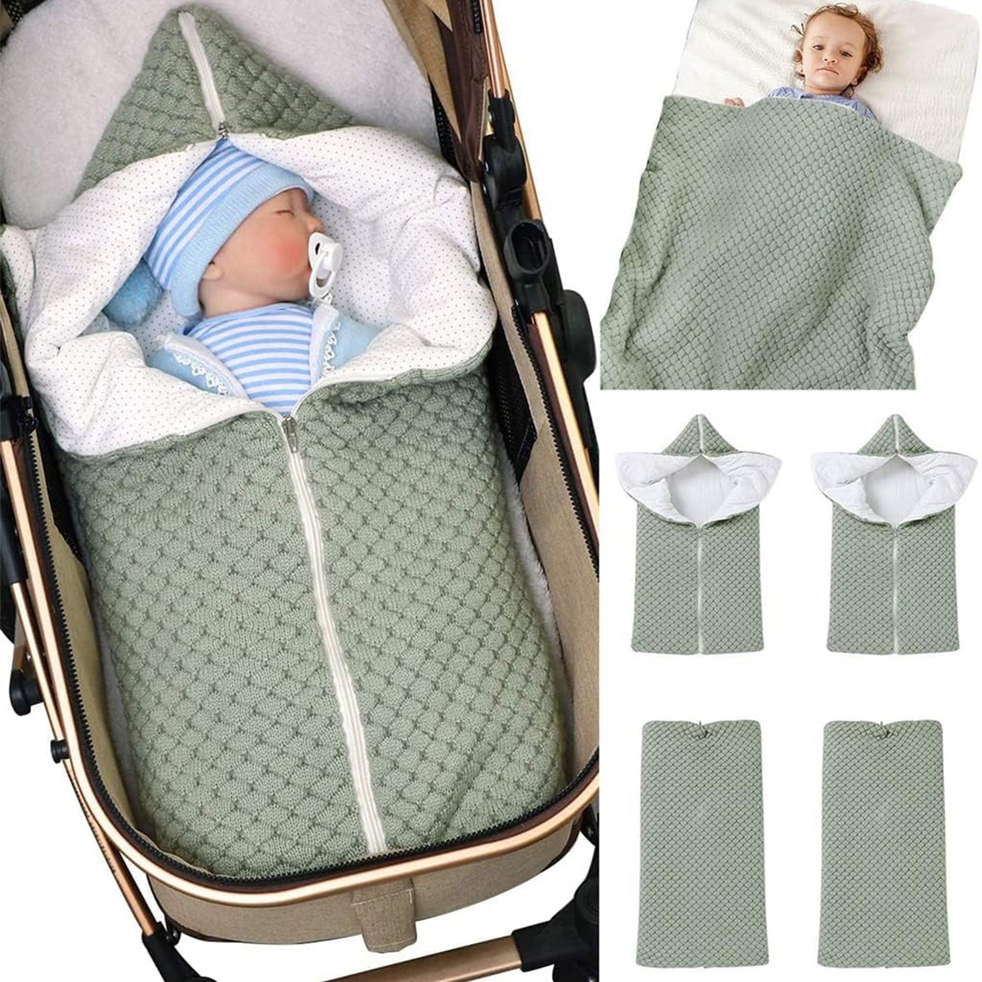 SYOSI Baby Sleeping Bag Sack – Knitted Infant Swaddle Wrap with Zipper, Soft Warm Stroller Blanket for Newborns 0–12 Months