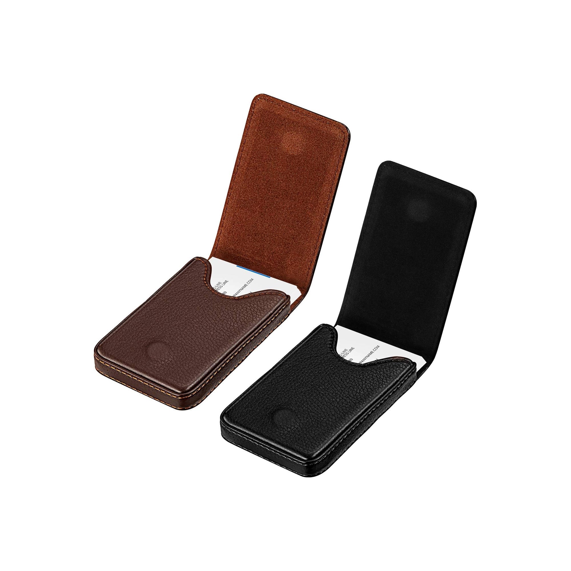 Outus PU Leather Business Card Holder Set – 2 Pieces Magnetic Closure Card Case Pocket Wallet (Black & Coffee)