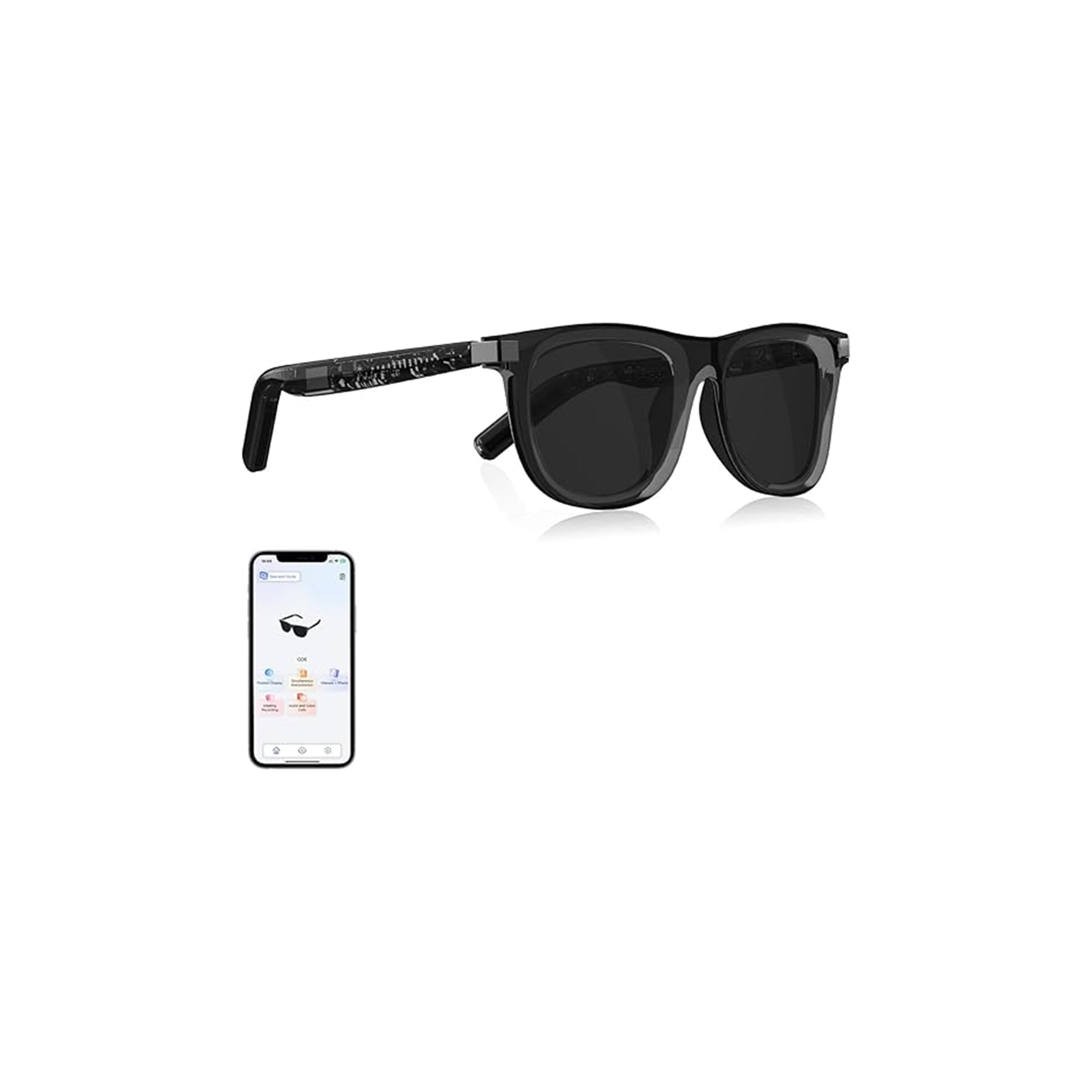 AI Smart Glasses with ChatGPT – Real-Time Translation 110+ Languages, Open-Ear Audio, Noise Cancelling, UV400 Smart Sunglasses with Auto On/Off (Grey)