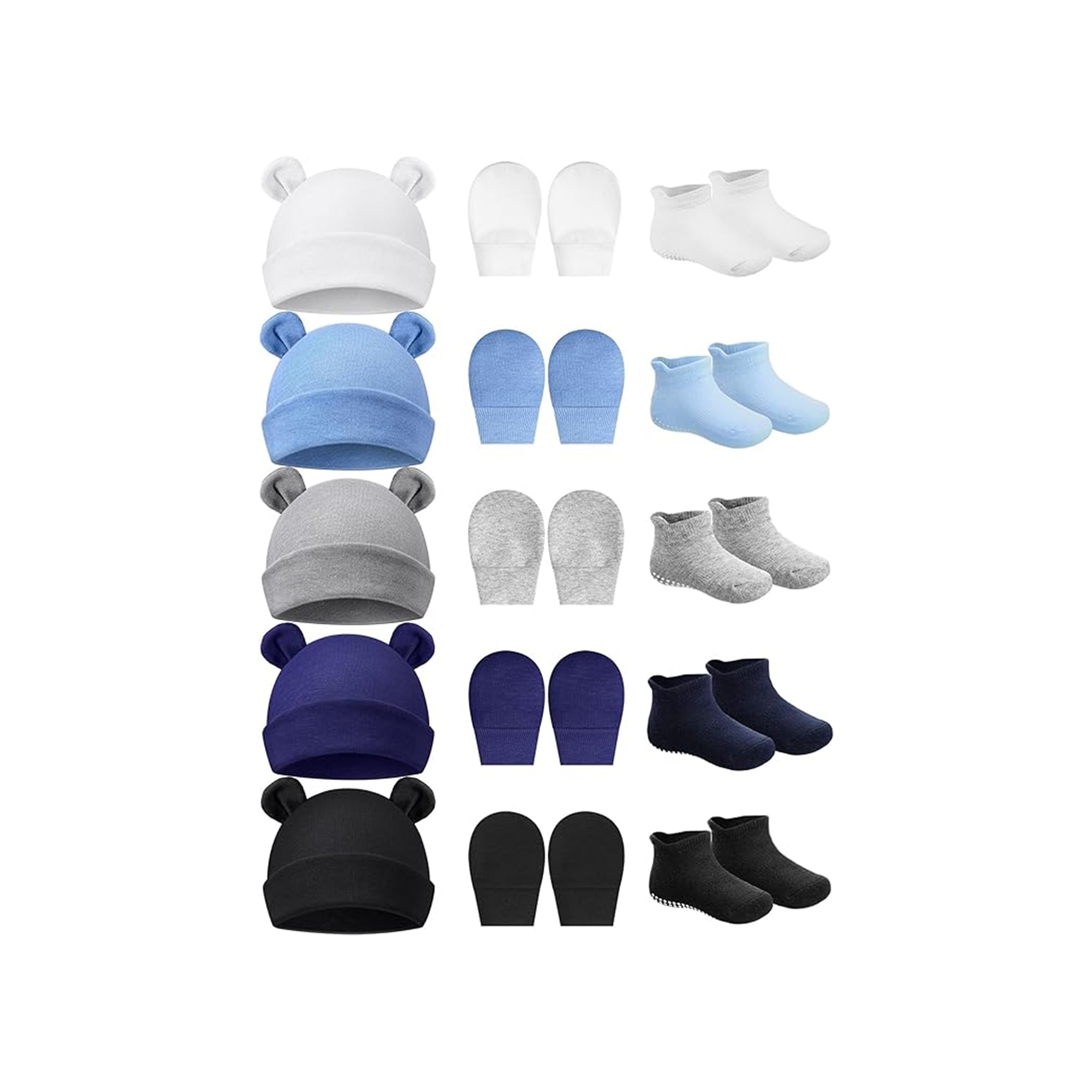 PFUTURE Newborn Baby Hat Set – Cute Bear Ears Hat with Matching Mittens & Cozy Socks for Infants 0–6 Months, Baby Shower Gift Set