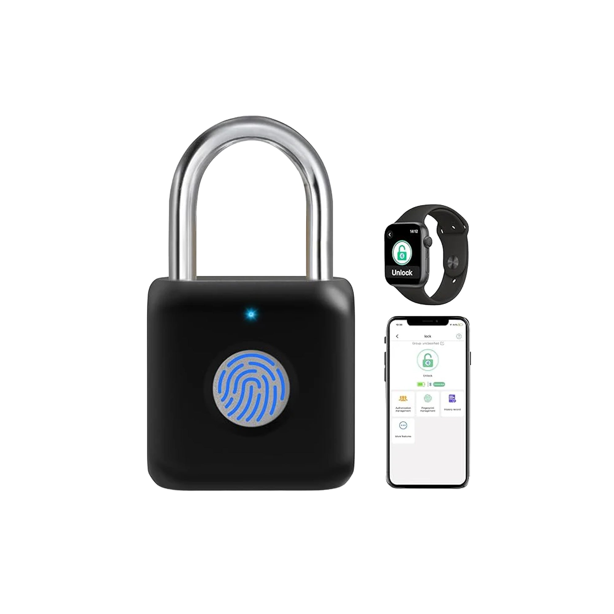 Pothunder Fingerprint Padlock Smart Locker Lock App Unlock USB Rechargeable Keyless Padlock Black