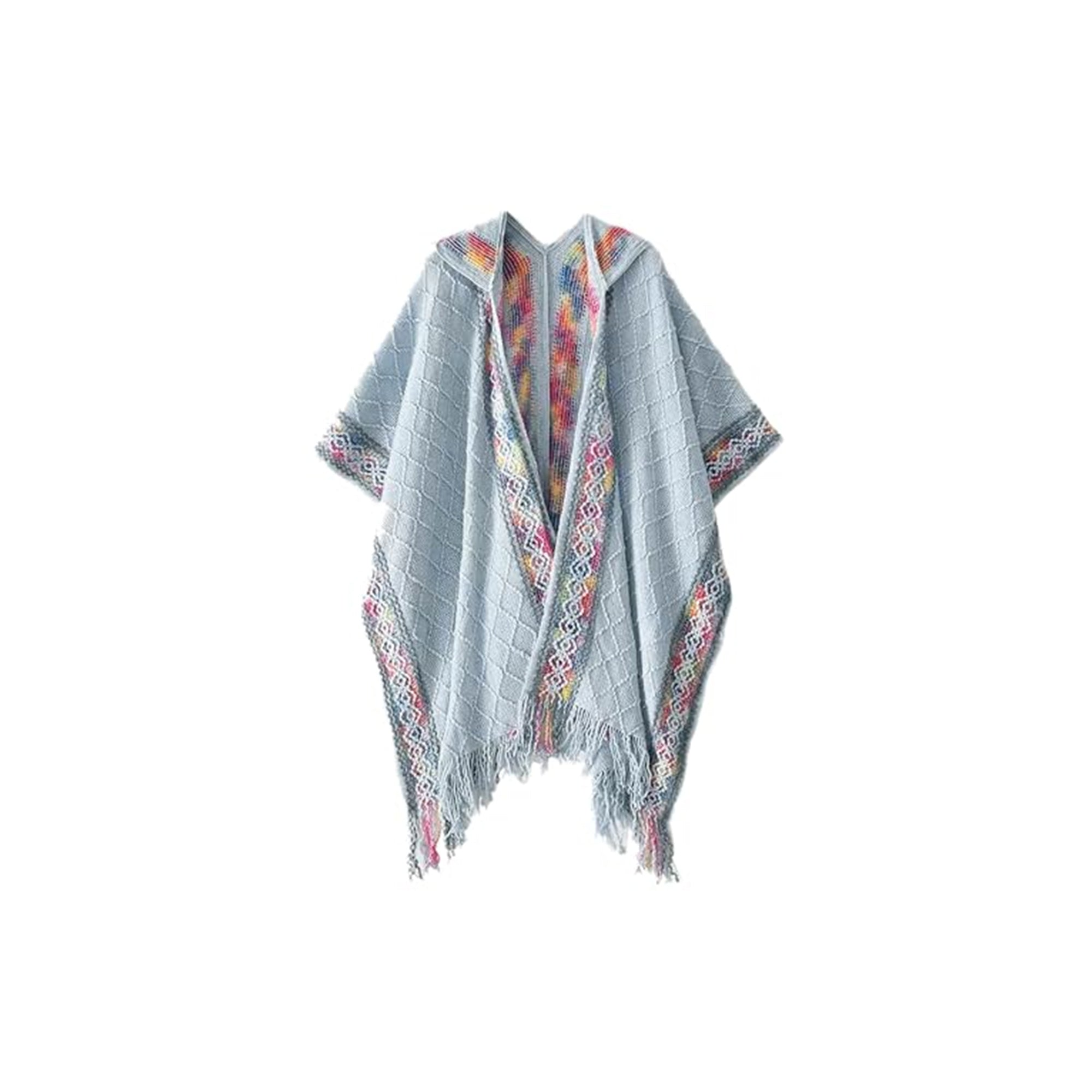 KASTWAVE Knit Shawl Wrap for Women – Oversized Winter Scarf Poncho Sweater with Tassels, Warm Open Front Cape Cardigan