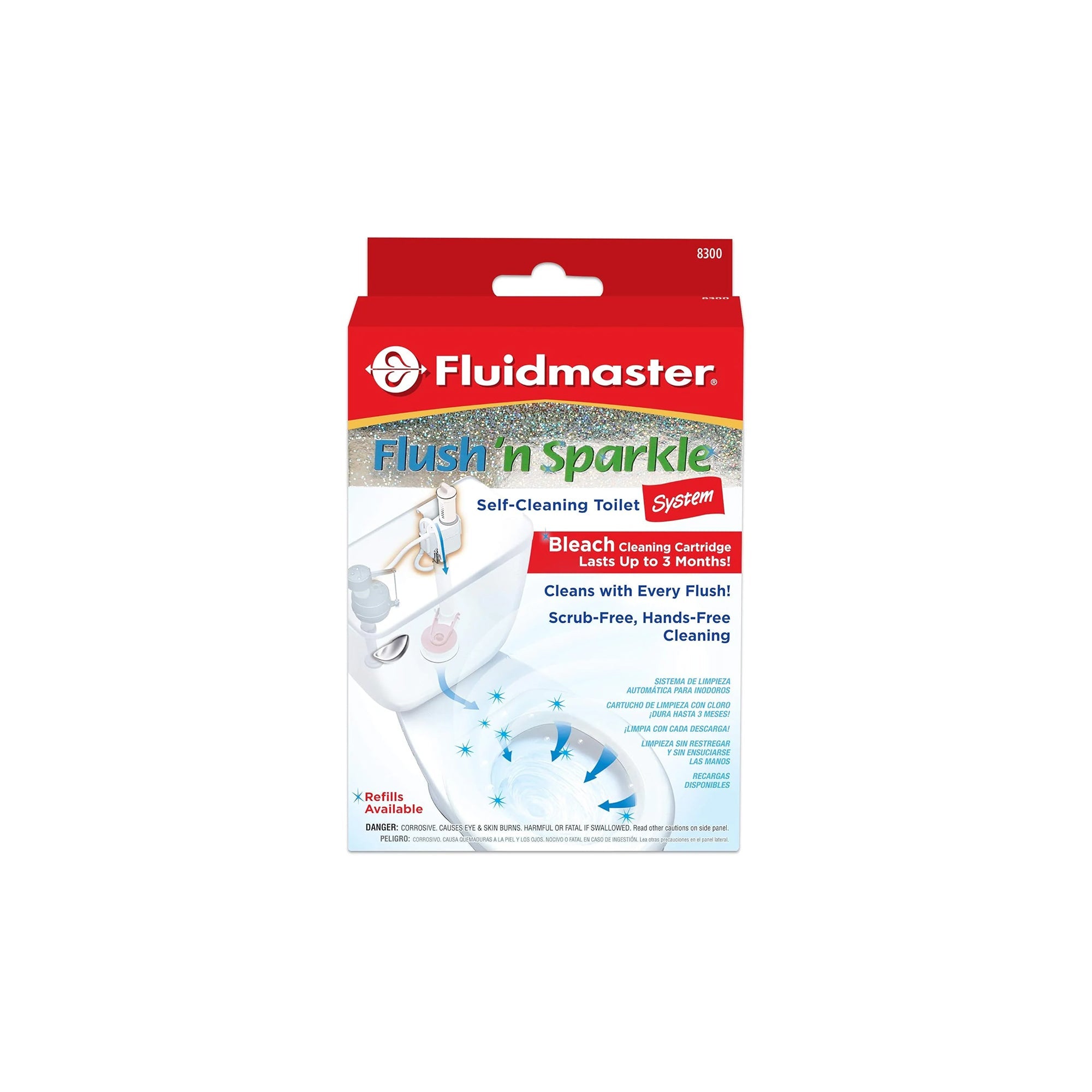 Fluidmaster 8300 Flush n Sparkle Automatic Toilet Bowl Cleaning System with Bleach Cartridge