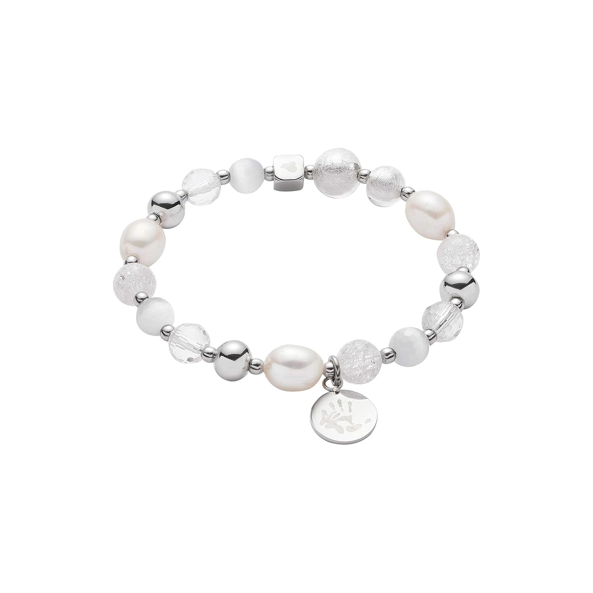 Jewels by Leonardo Women Bracelet Hope VII Darlin's Stainless Steel/Silver Colored Glass cateye S?ª??wasserzuchtperle White 7 cm Snowball Flex