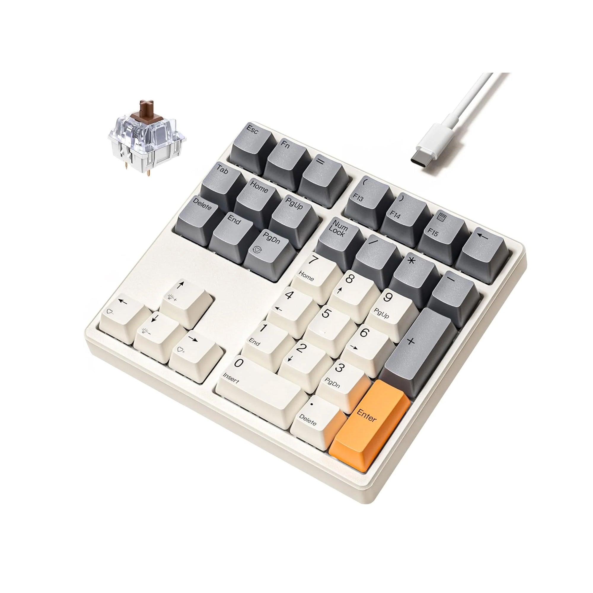 Kisnt Mechanical Number Pad Ÿ?? 34-Key Hot-Swappable USB Numeric Keypad with White Backlight & Brown Switch