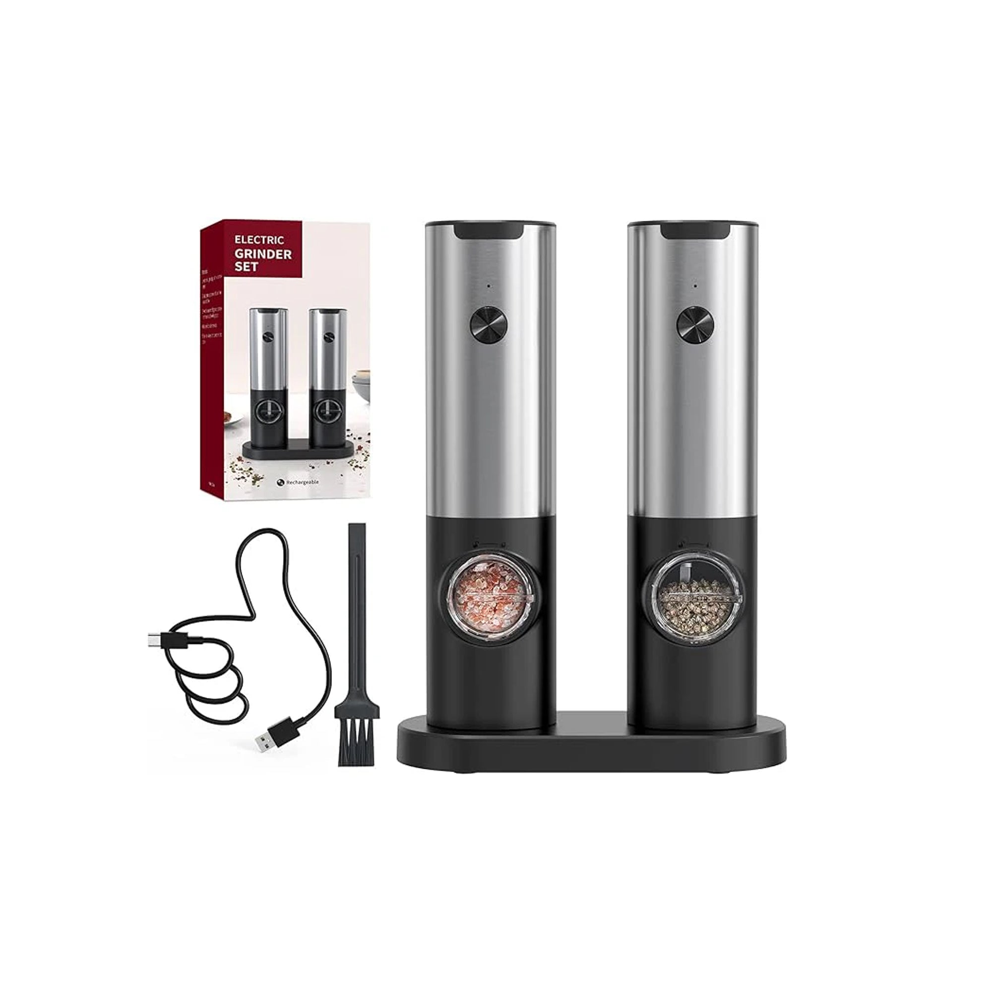 CIRCLE JOY Electric Salt & Pepper Grinder Set (2 Pack) Ÿ?? USB Rechargeable with Ceramic Grinder, LED Light & Adjustable Coarseness