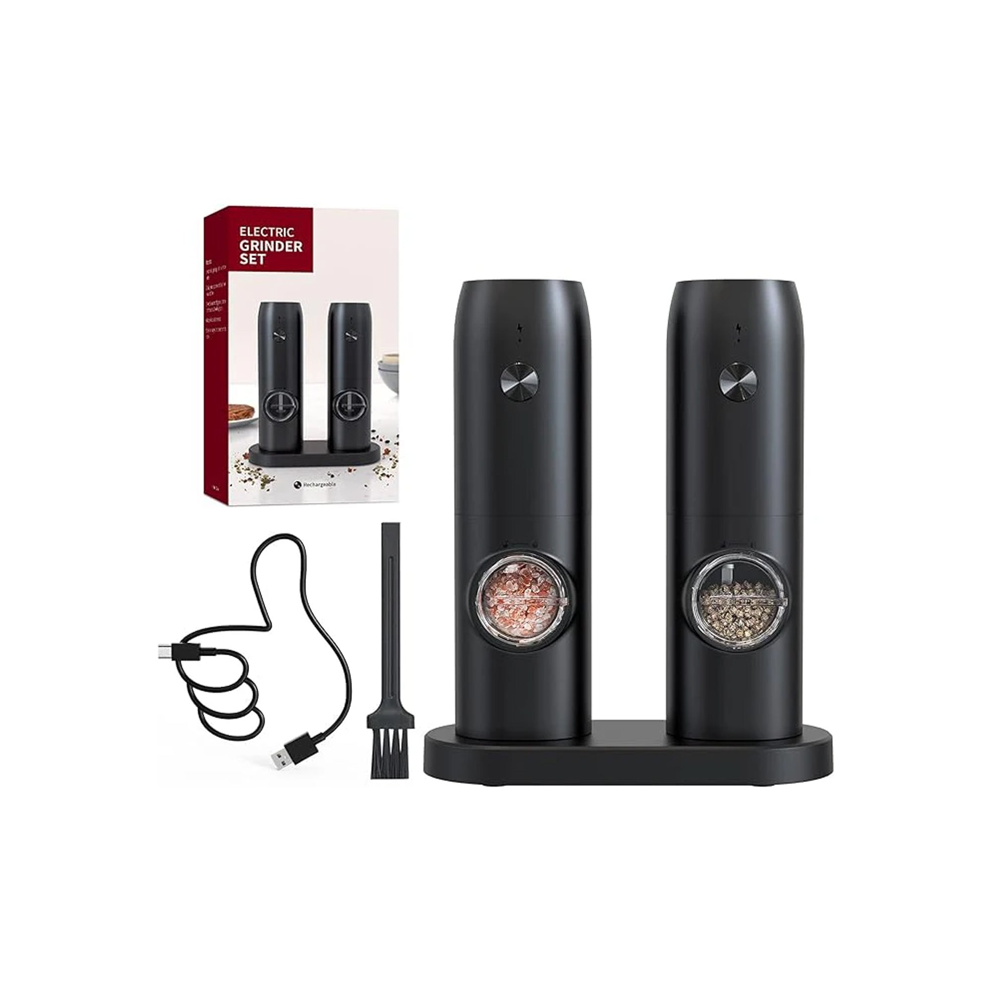 CIRCLE JOY Electric Salt & Pepper Grinder Set Ÿ?? Rechargeable with Dual Charging Base, LED Light & Adjustable Coarseness, White