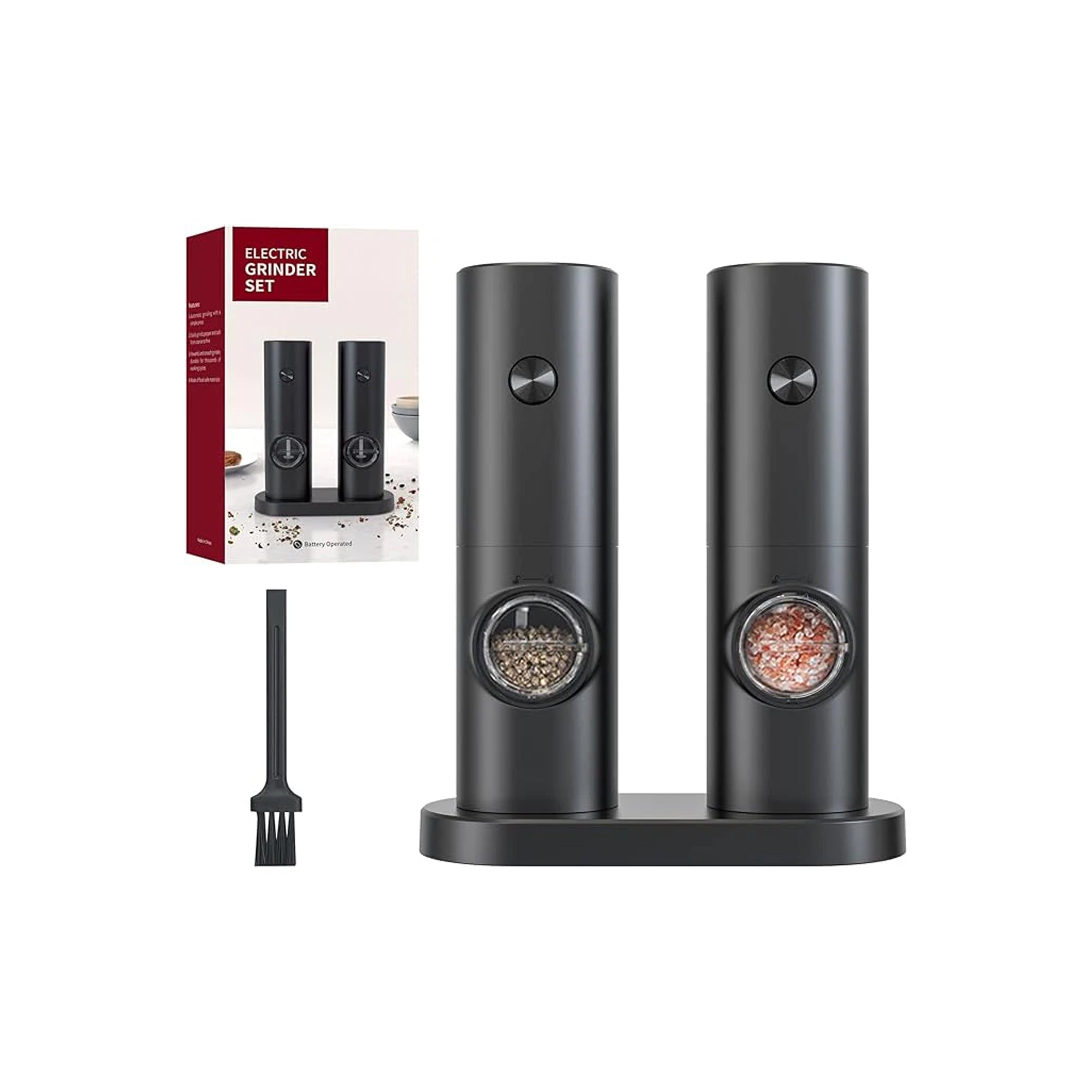 CIRCLE JOY Electric Salt Mill Set Ÿ?? 2 Battery-Operated Salt Grinders with Base, Adjustable LED Light & Coarseness (Black & White)
