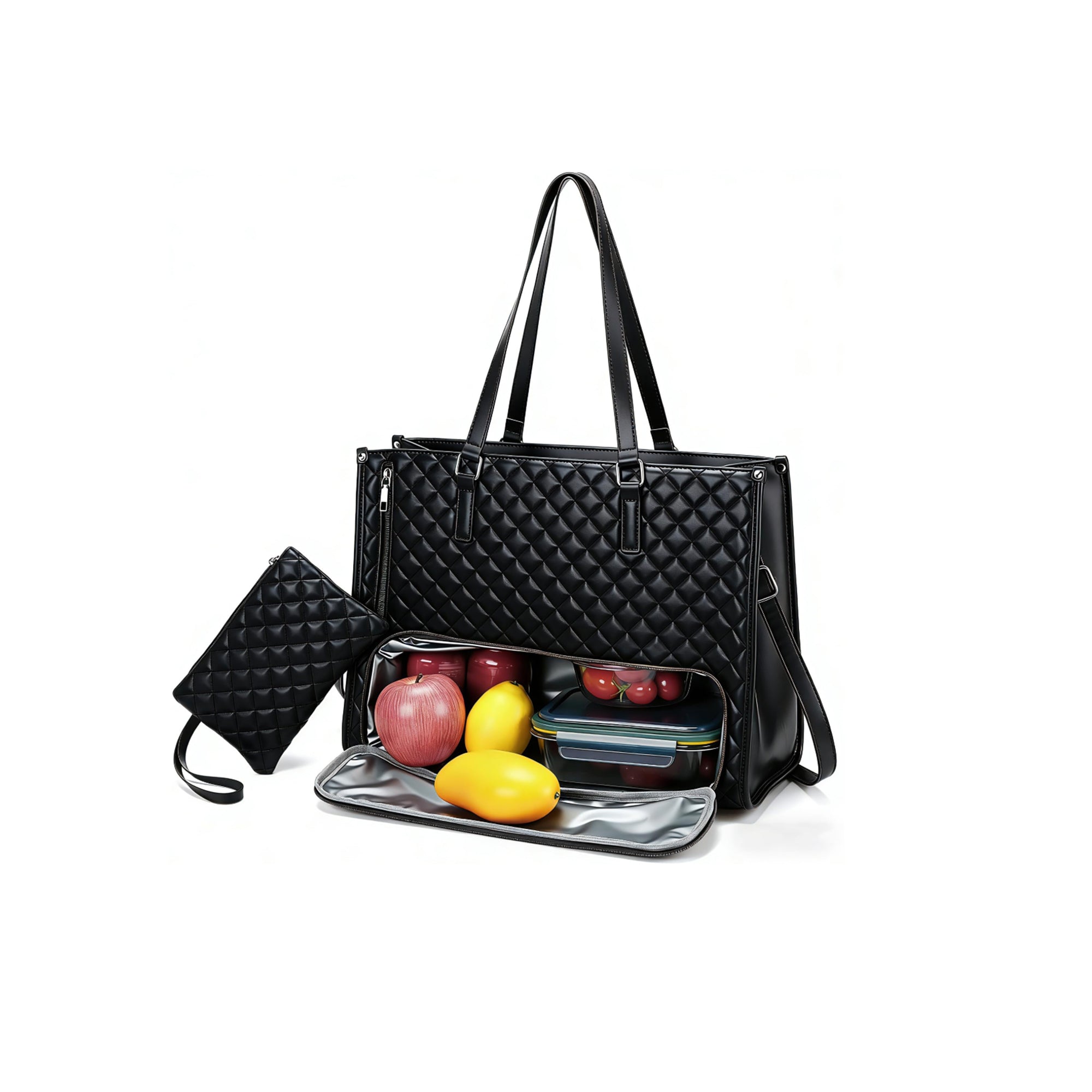 Angju Lunch Tote Bag for Women – 15.6 Inch Laptop Work Bag with Insulated Lunch Compartment, Quilted Large Capacity Handbag for Office, Business & Travel