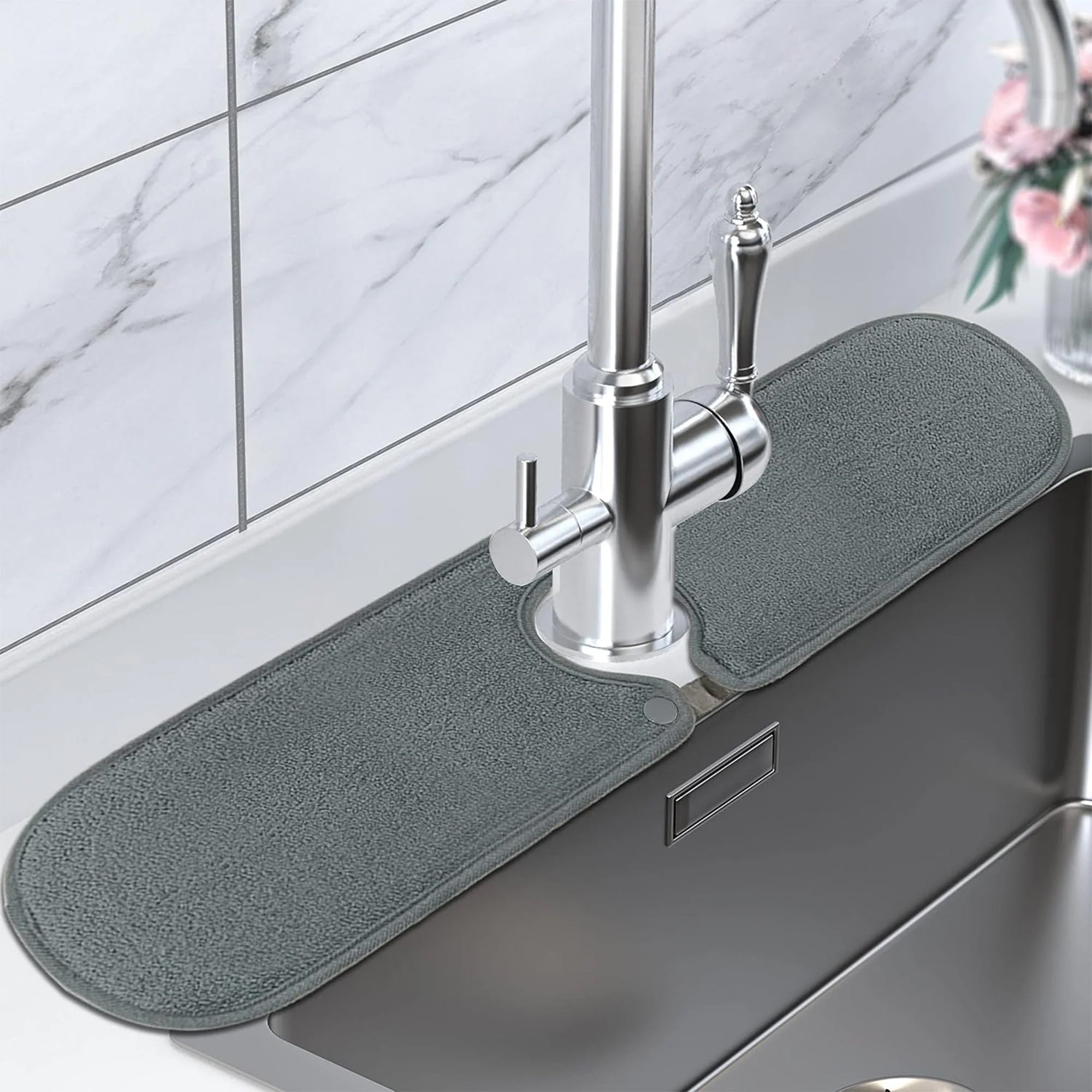 LOPNUR 2-Pack Kitchen Faucet Mat Ÿ?? 24Ÿ? Splash Guard with Thicken Sponge & Microfiber