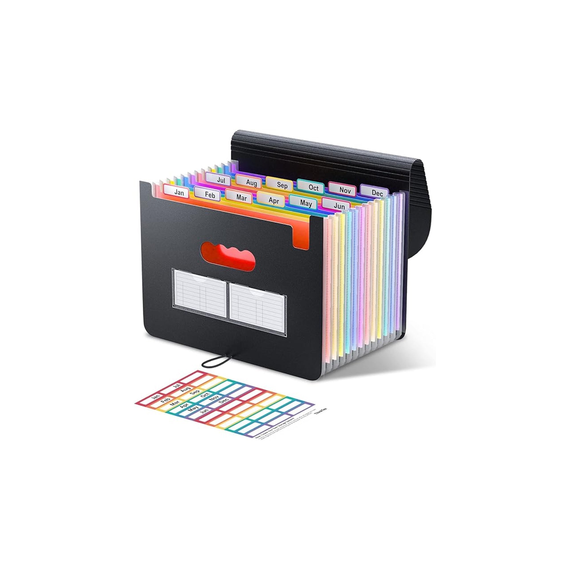ThinkTex Accordion File Organizer 12 Pockets Expanding File Folder Portable Monthly Bill Receipt Organizer Letter A4 with Colorful Tabs