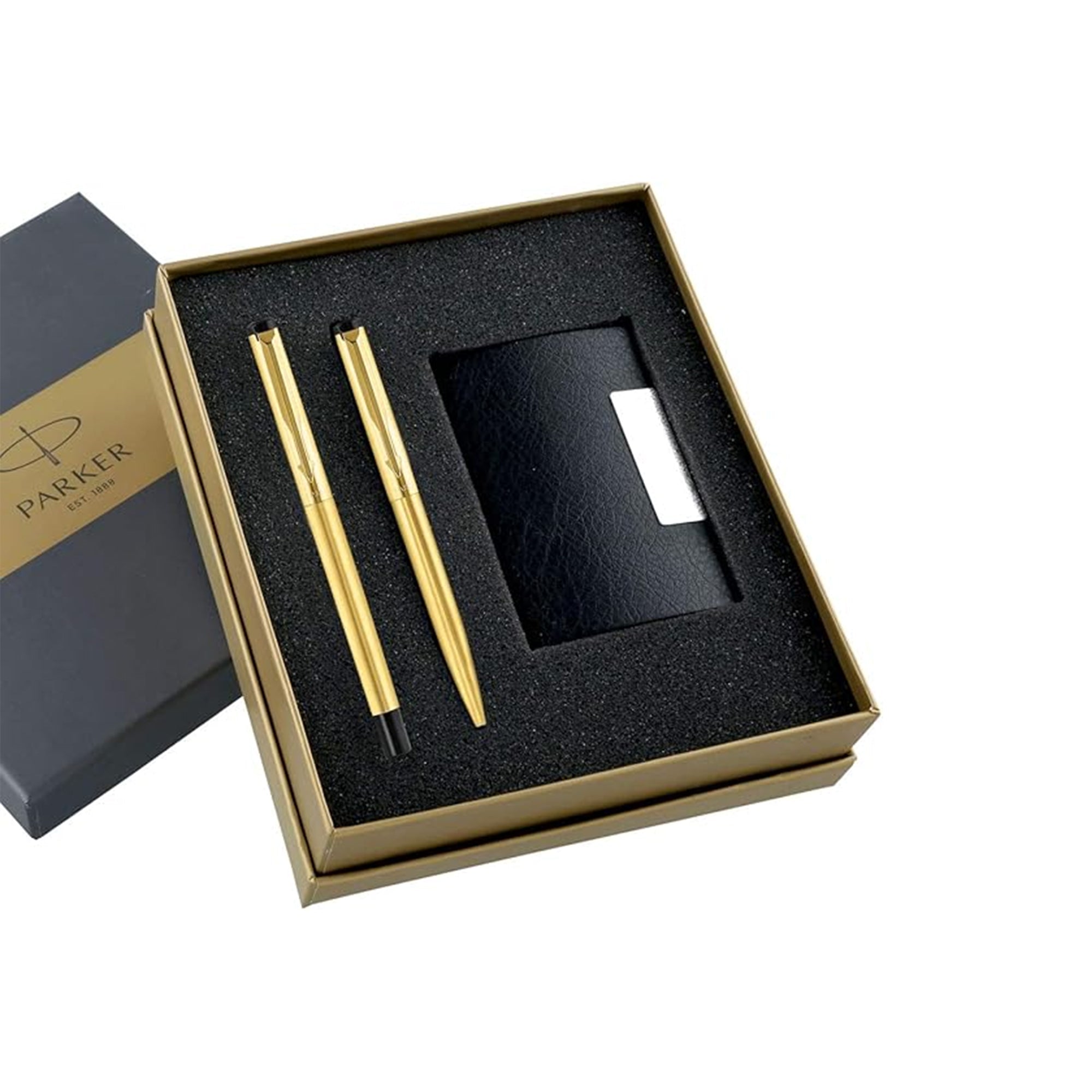 Parker Vector Gold Trim Roller Ball Pen and Ball Pen Luxury Gift Set, Blue Ink, 3 Count (Pack of 1) (9000019170)