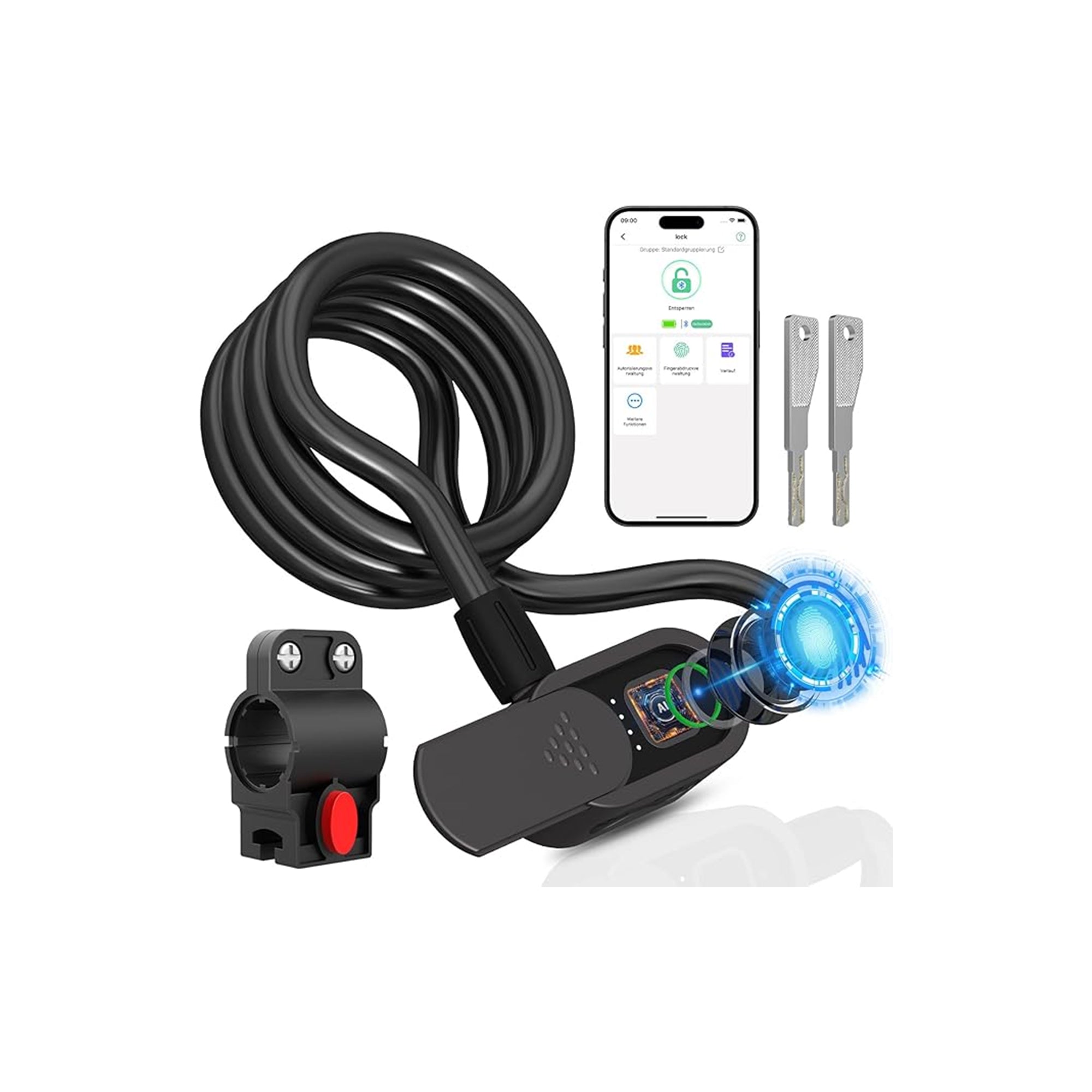 Anweller Fingerprint Bicycle Lock Cable – Smart Keyless Bike Lock with App & Fingerprint Unlock for Anti-Theft Security