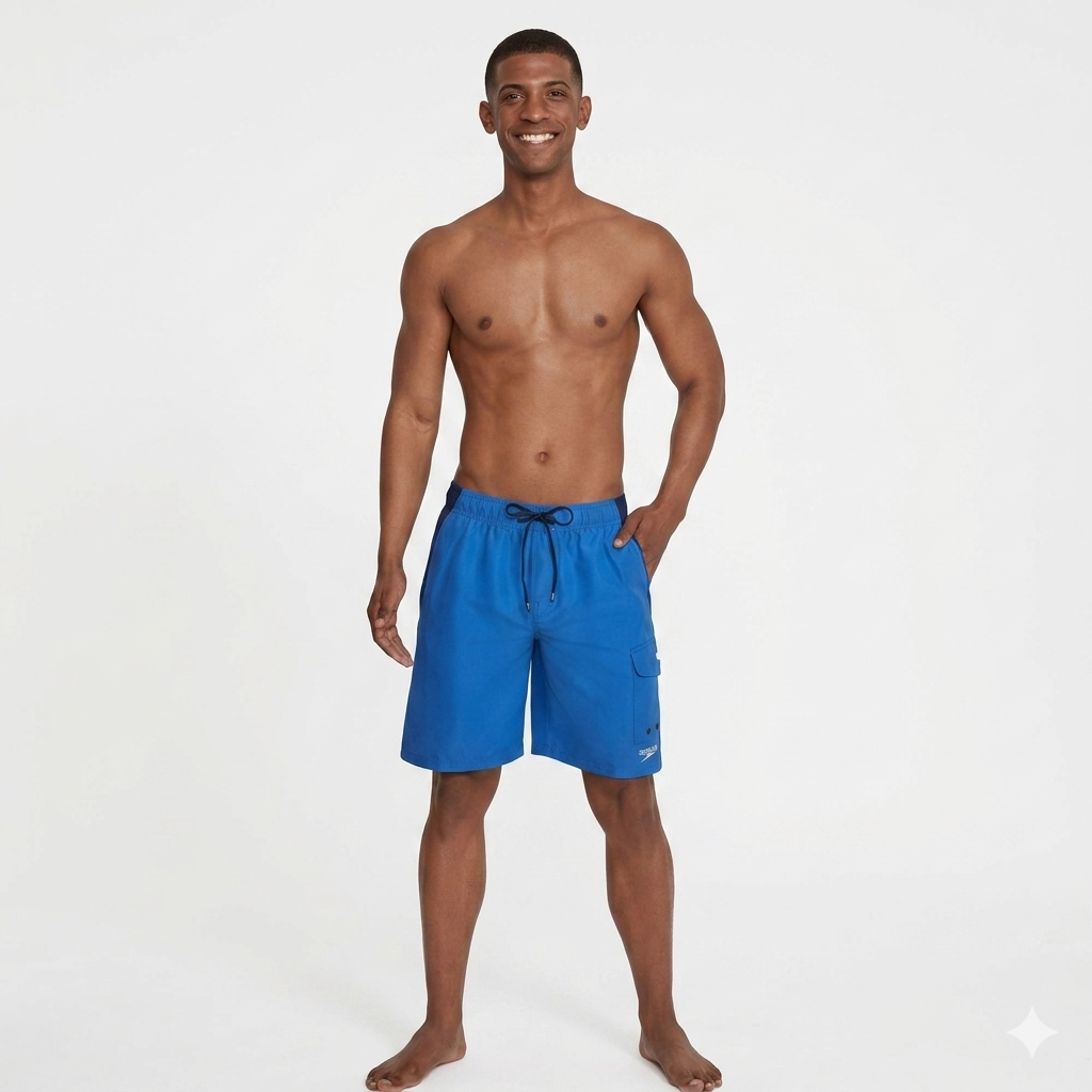 Speedo Menƒ??s Marina Sport Volley Swim Trunks Knee Length Blue/Navy Quick Dry Swim Shorts with Pockets