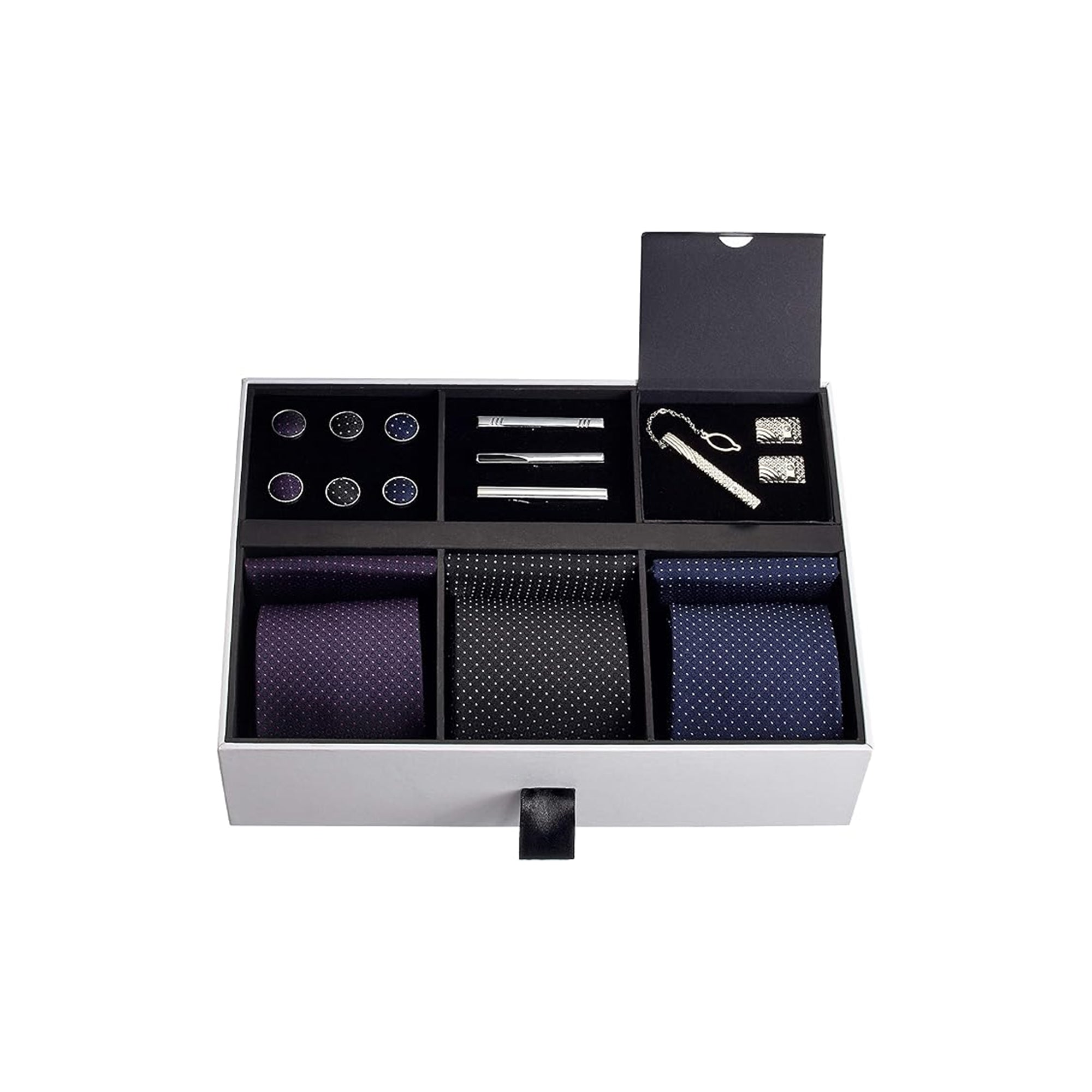 Premium Mens Gift Tie Set Silky Necktie Pocket Squares Tie Clip Cufflinks Multicolored Optimal Size