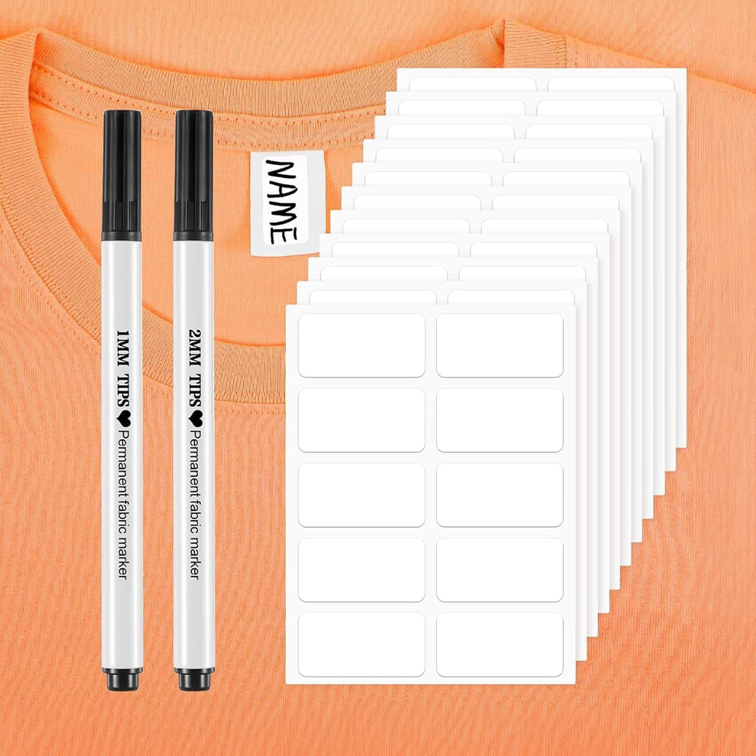 100 Pieces No-Iron Clothing Labels Washable Self-Adhesive Name Tags | Writable Fabric Labels with Permanent Marker | Washer & Dryer Safe (Daycare & School Use)