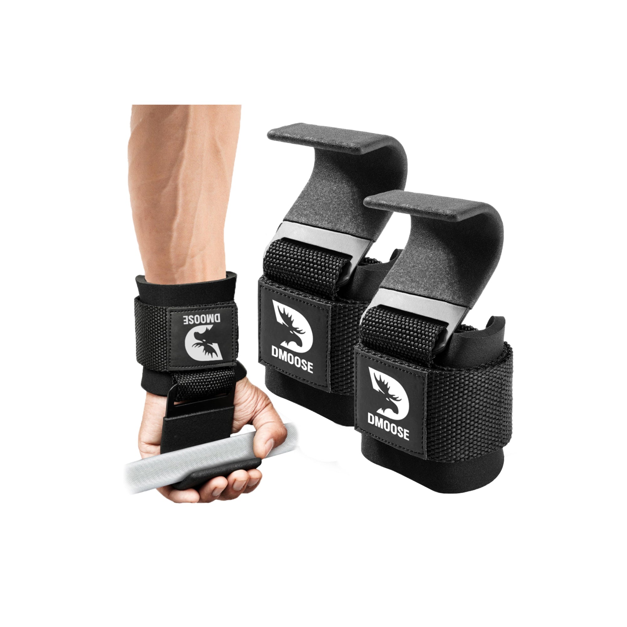 DMoose® Weight Lifting Hooks (Pair) – Heavy Duty Wrist Straps with Thick Padding & Anti-Rip Nylon for Deadlifts, Pull Ups, Rows & Gym Workouts
