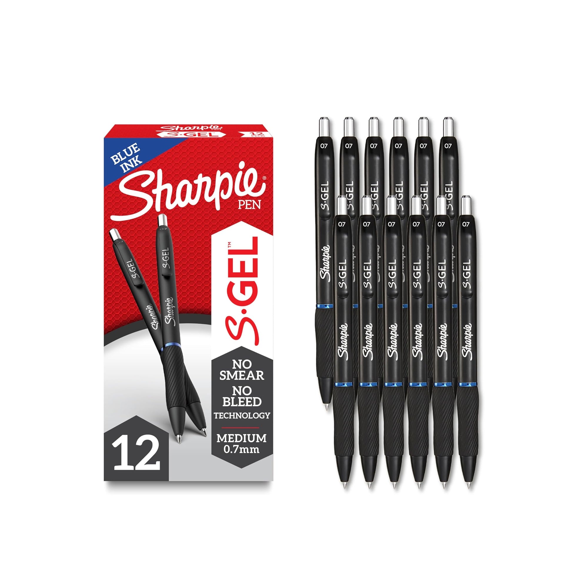 Sharpie S-Gel Pens 0.7mm Blue Ink – Medium Point Gel Pens, 12 Count for Writing, Journaling & Note-Taking