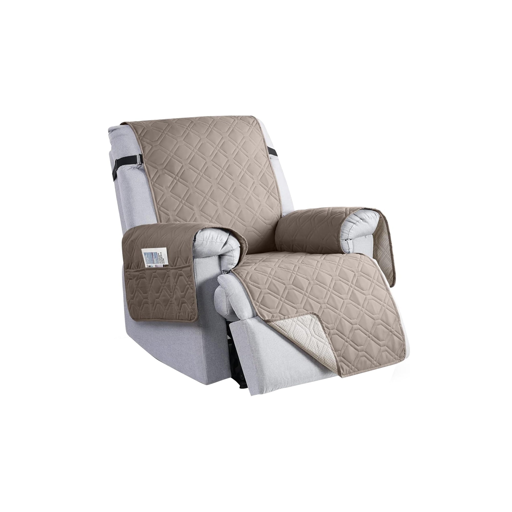 LIWEGHT Waterproof Quilted Non-Slip Sofa Cover with Adjustable Strap for Recliner Chair Khaki – Pet-Friendly Furniture Protector