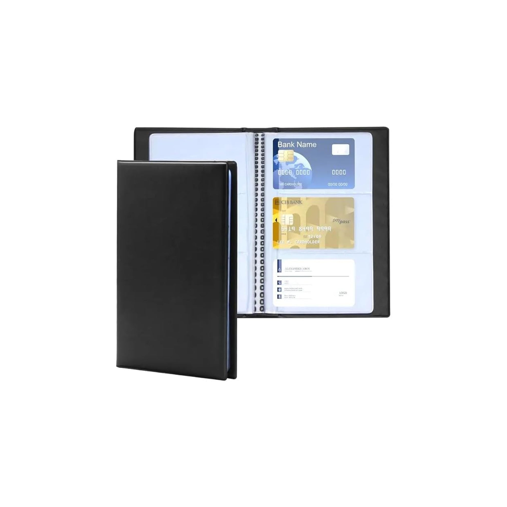 HIAS 300-Pocket Business Card Holder Book – PU Leather Professional Card Organizer for Credit, Debit, ID & Visiting Cards (Portable Slim Design, Black)