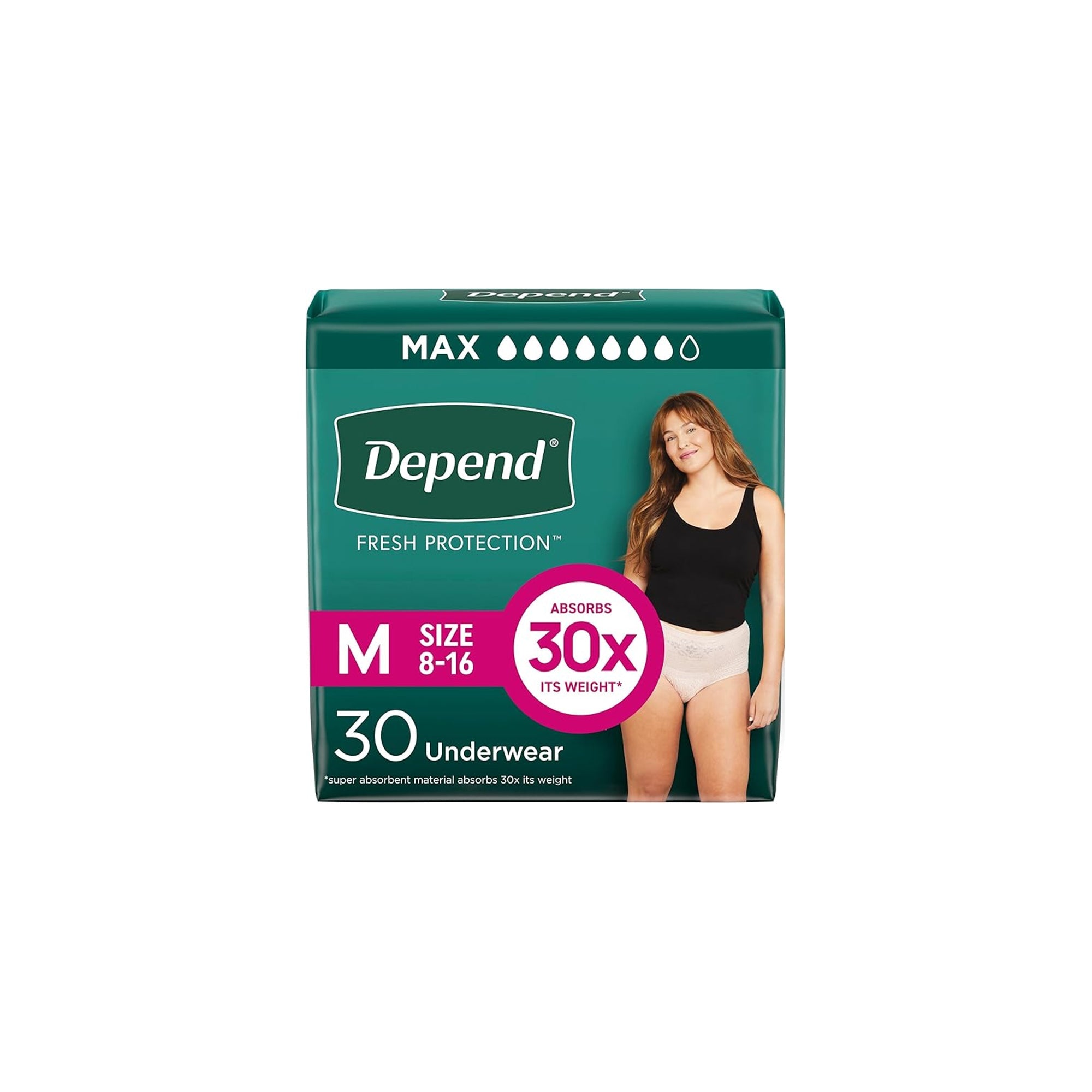 Depend Fresh Protection Adult Incontinence Underwear for Women – Disposable Maximum Absorbency Fit-Flex, Medium (30 Count, Blush)