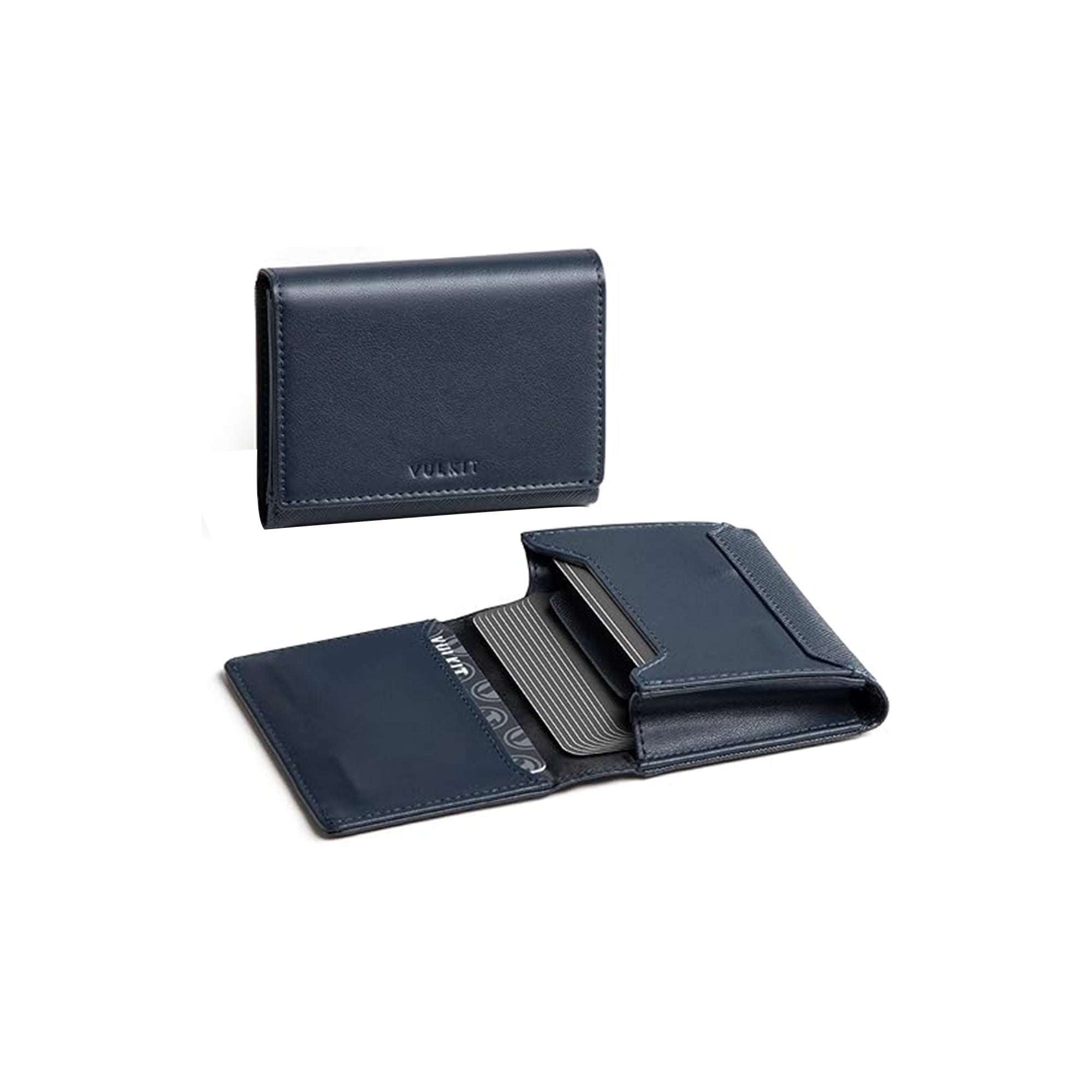 VULKIT Business Card Holder – Premium Leather RFID Blocking Card Case with ID Window & Magnetic Closure, Holds Up to 40 Cards (Black)