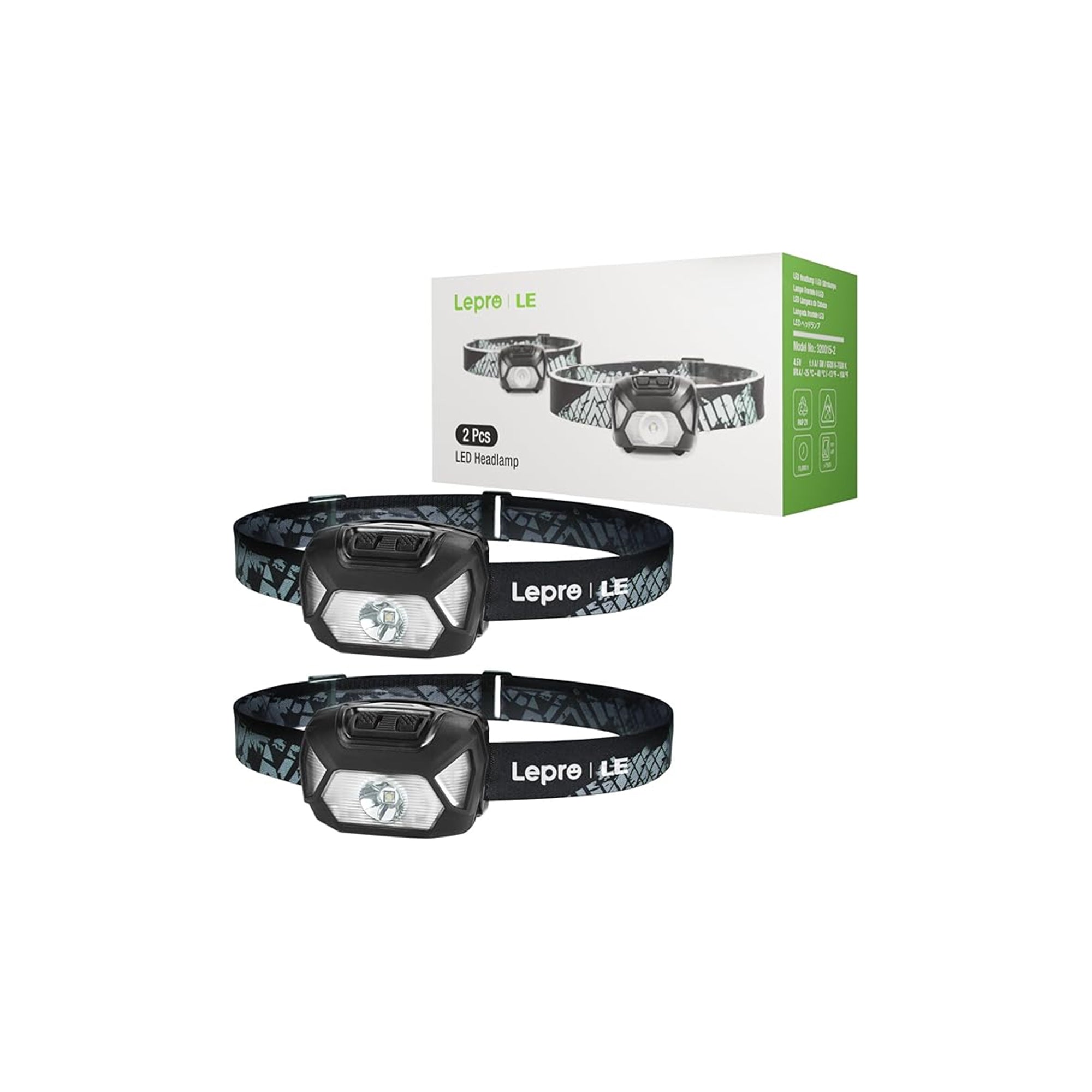 Lepro Headlamp 2-Pack – 1300 Lux Ultra-Light Bright LED Headlights with White & Red Light, 6 Modes, Battery-Operated Waterproof Head Flashlight for Camping, Running & Cycling