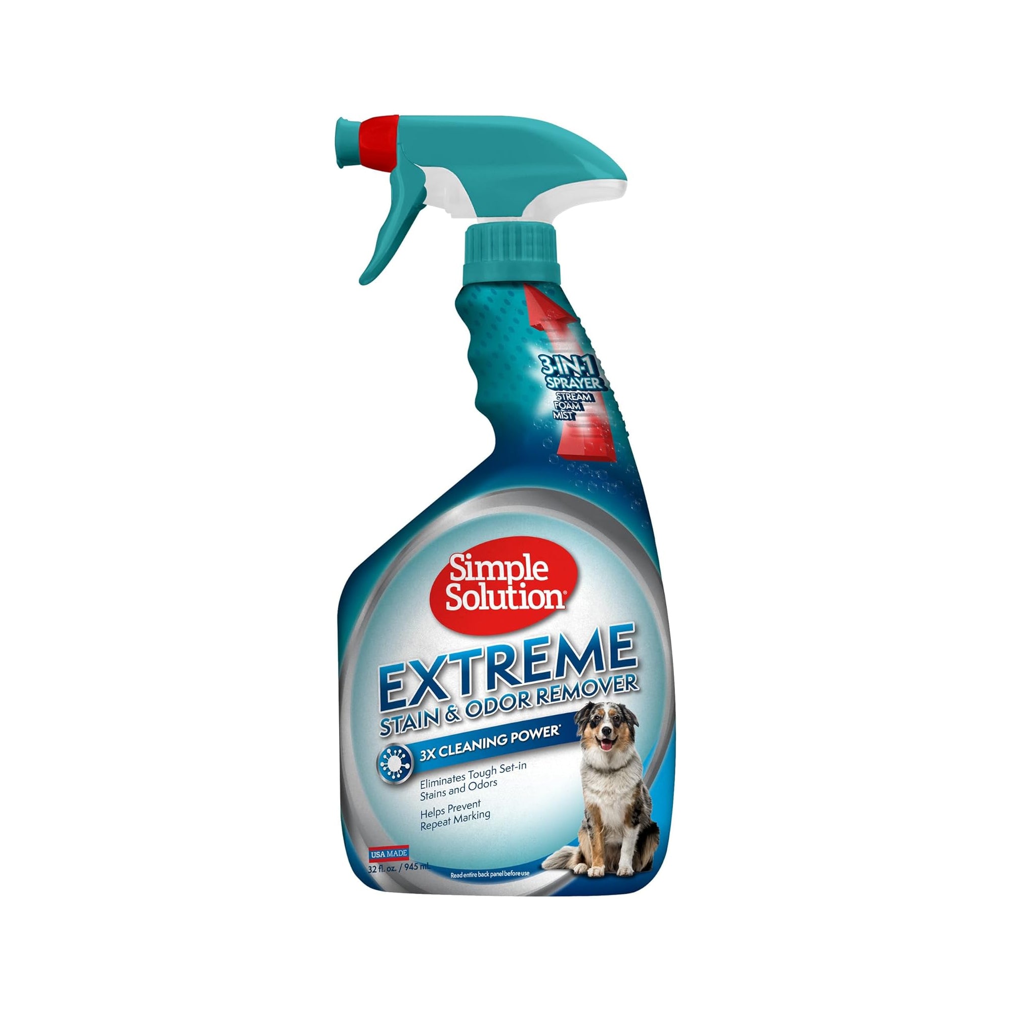 Simple Solution Extreme Dog Stain & Odour Remover – 32 oz, Powerful Cleaner for Pet Stains & Odors