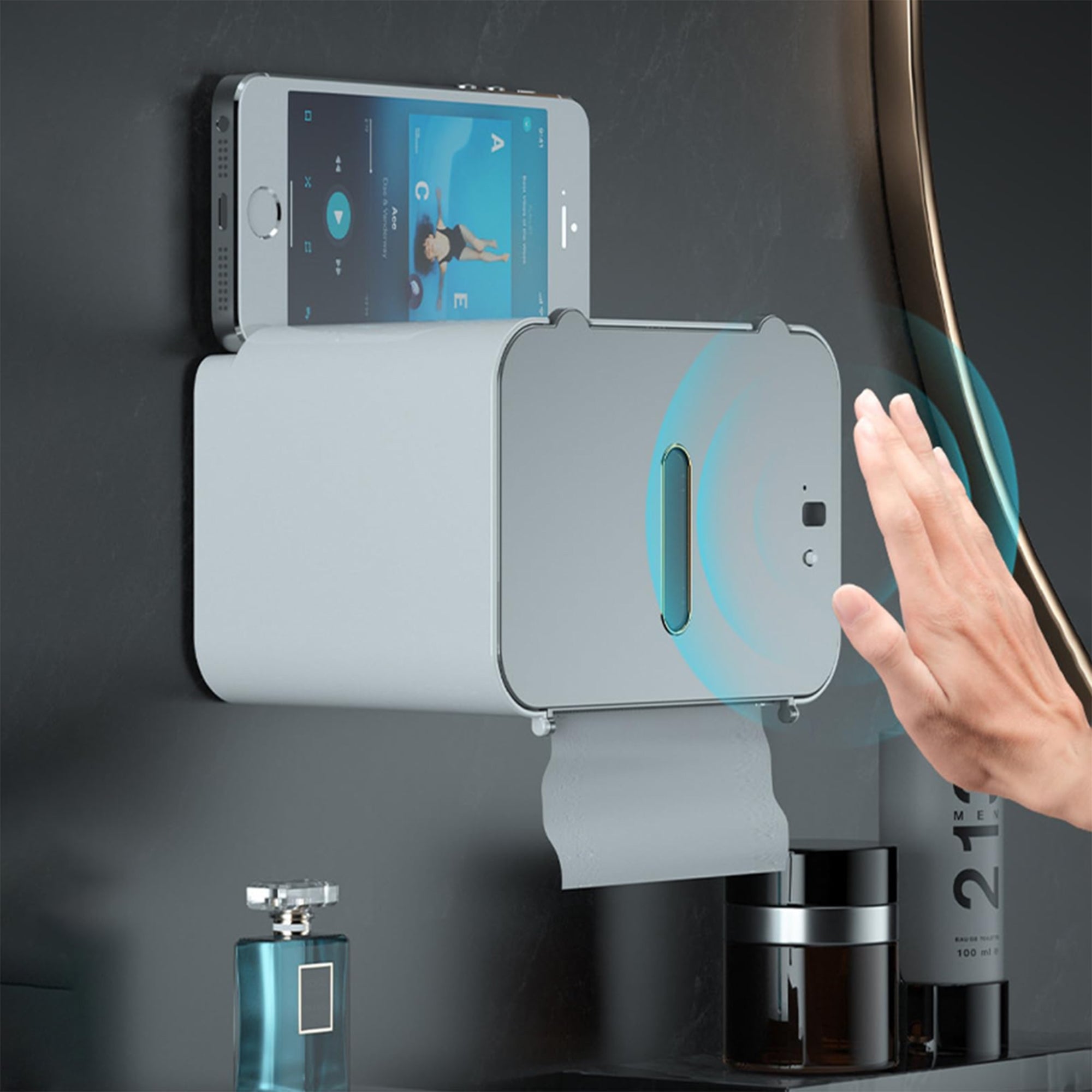 VAODO Smart Sensor Toilet Paper Dispenser – Touchless Automatic Tissue Holder with Motion Sensor for Bathroom, Kitchen & Bedroom (Gray)
