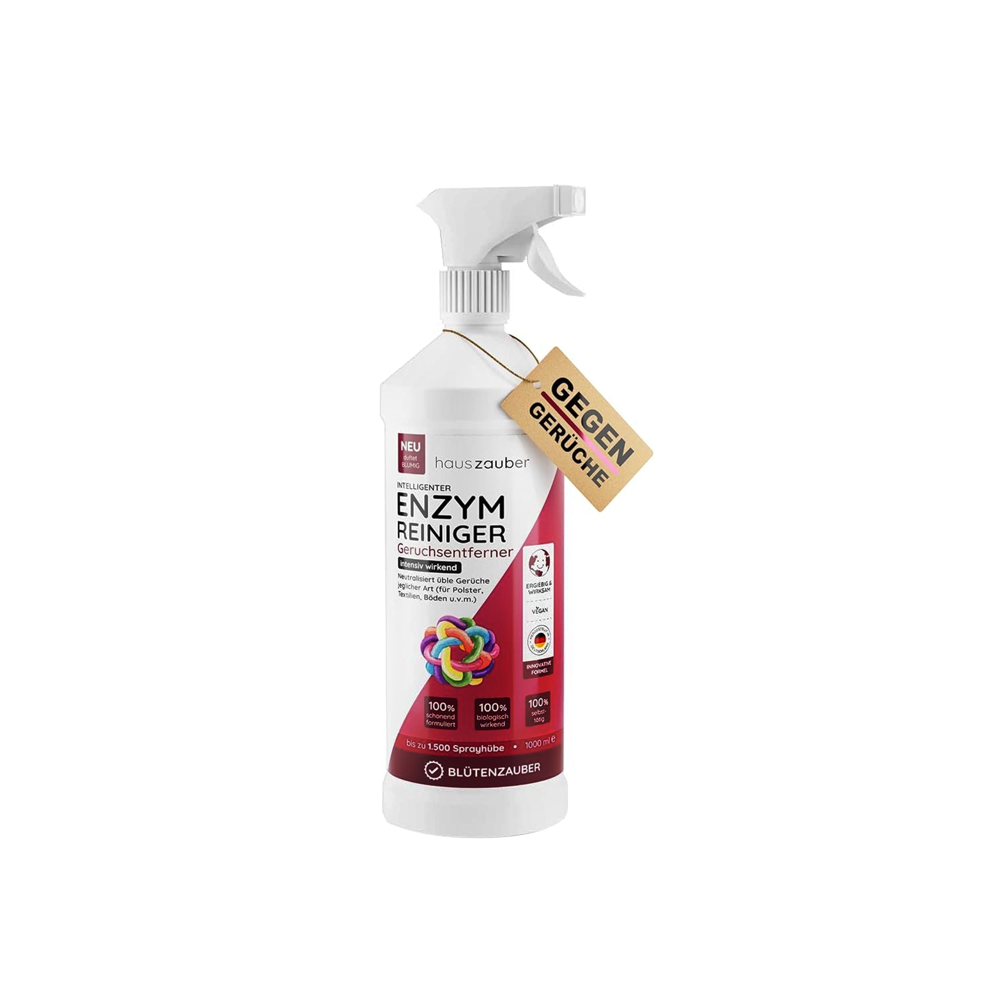 hauszauber Enzyme Cleaner Strong Odour Remover 1000 ml Cat Urine Nicotine and Animal Odours Odor Eliminator for Home and Car