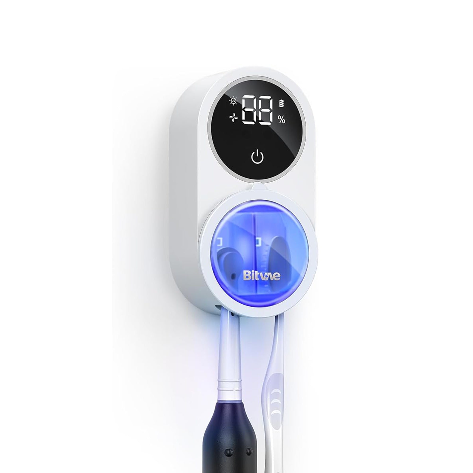 Bitvae UV-C Toothbrush Cleaner with Air Drying – Rechargeable Wall Mount Holder with LED Smart Screen