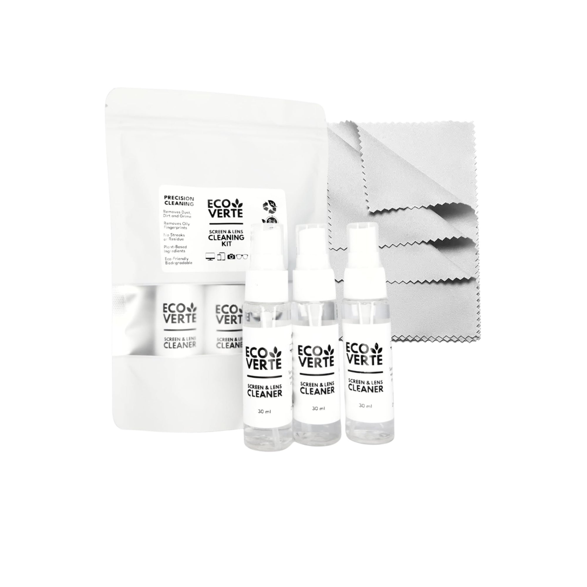 Screen Cleaner Spray & Microfiber Cloth Set (3x30ml + 3 Cloths) – Streak-Free Cleaning Kit for TV, Laptop, iPad & Smartphone Screens