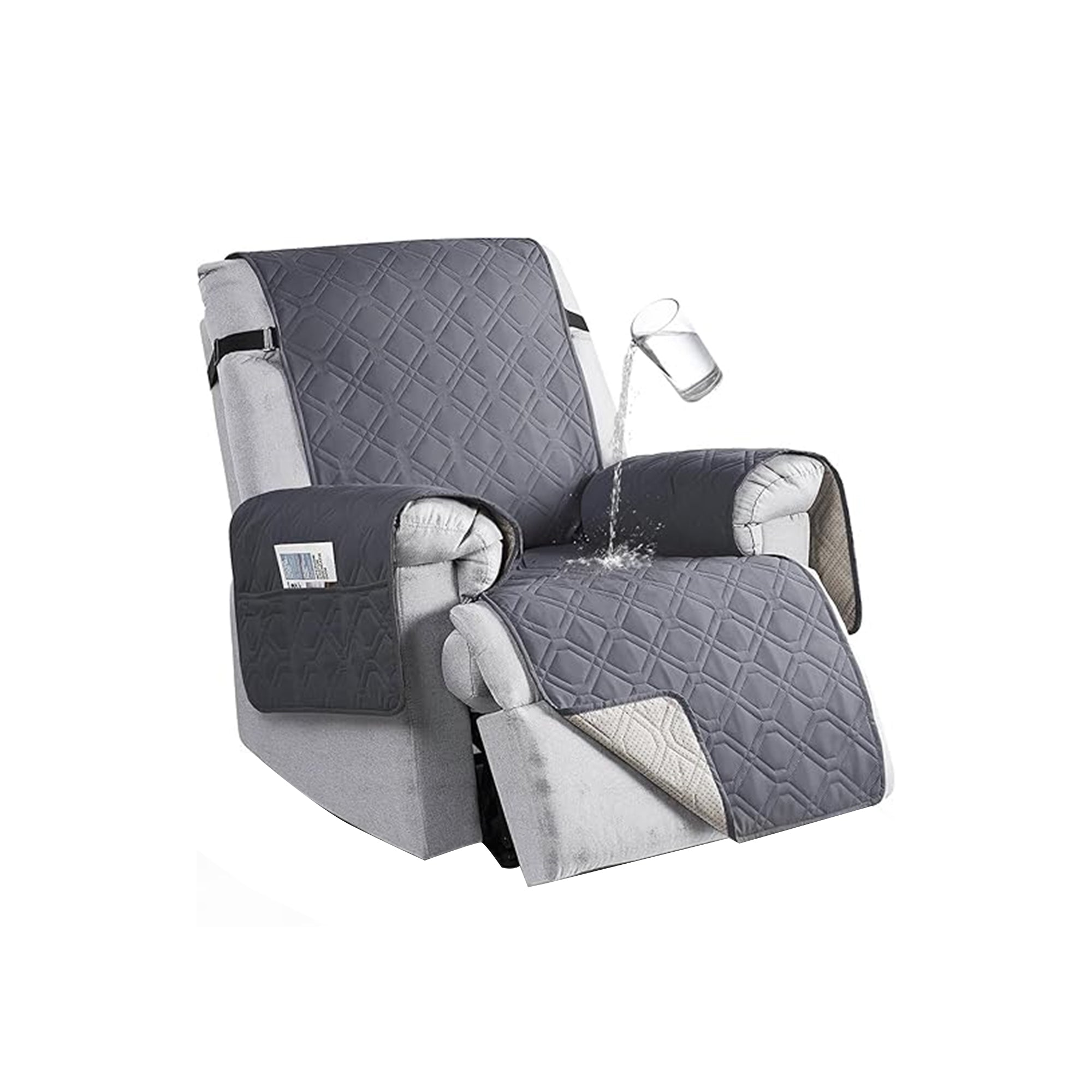 LIWEGHT Waterproof Non-Slip Quilted Sofa Cover for Recliner Chair – Pet Furniture Protector with Adjustable Strap (Grey)
