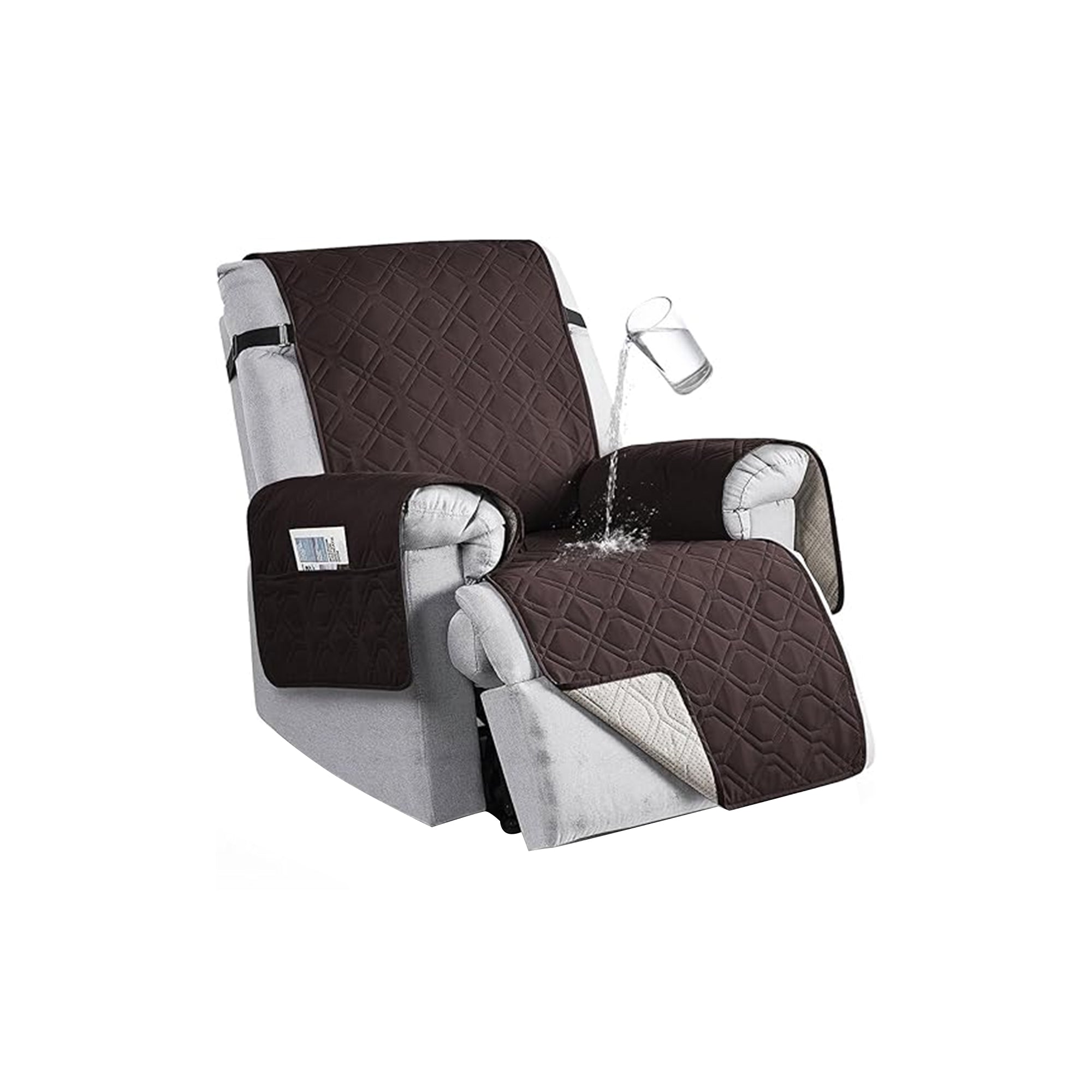 LIWEGHT Waterproof Non-Slip Quilted Sofa Cover for Recliner Chair – Pet Furniture Protector with Adjustable Strap (Brown)
