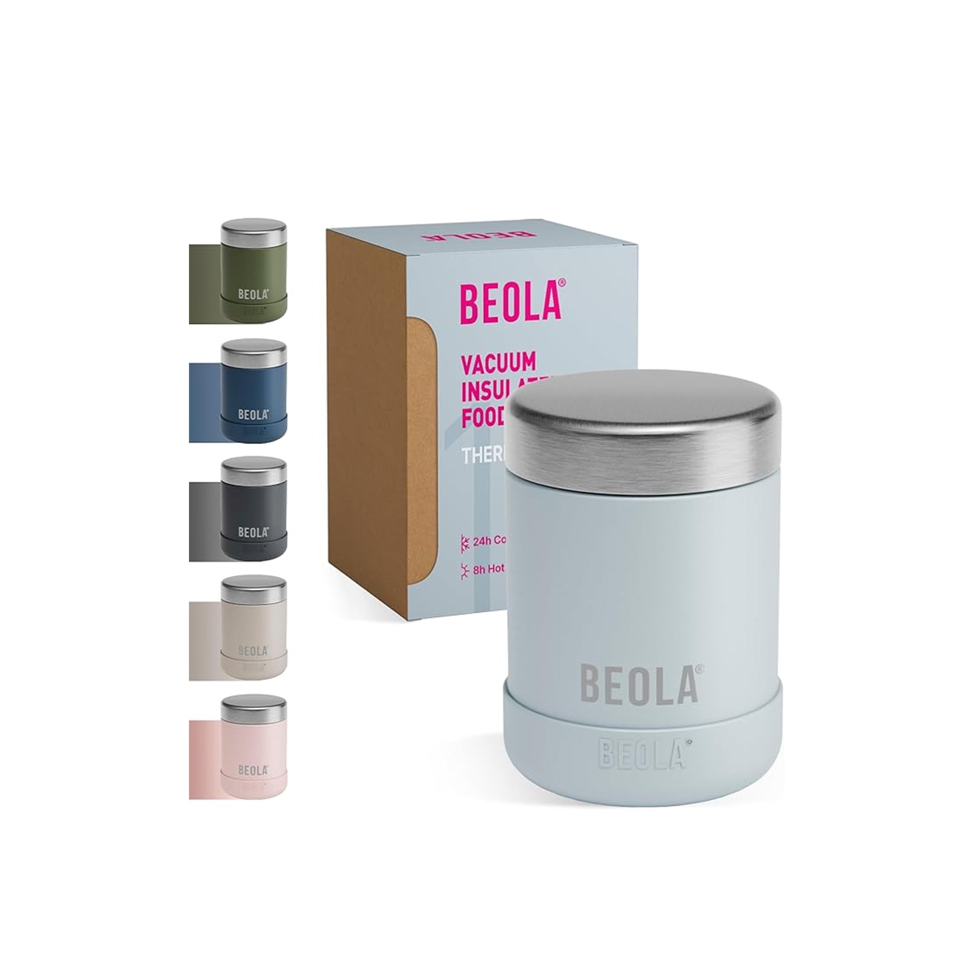 BEOLA 450ml Stainless Steel Food Jar Thermos – Double Wall Insulated Lunch Box for Hot & Cold Meals (Blue Ice)