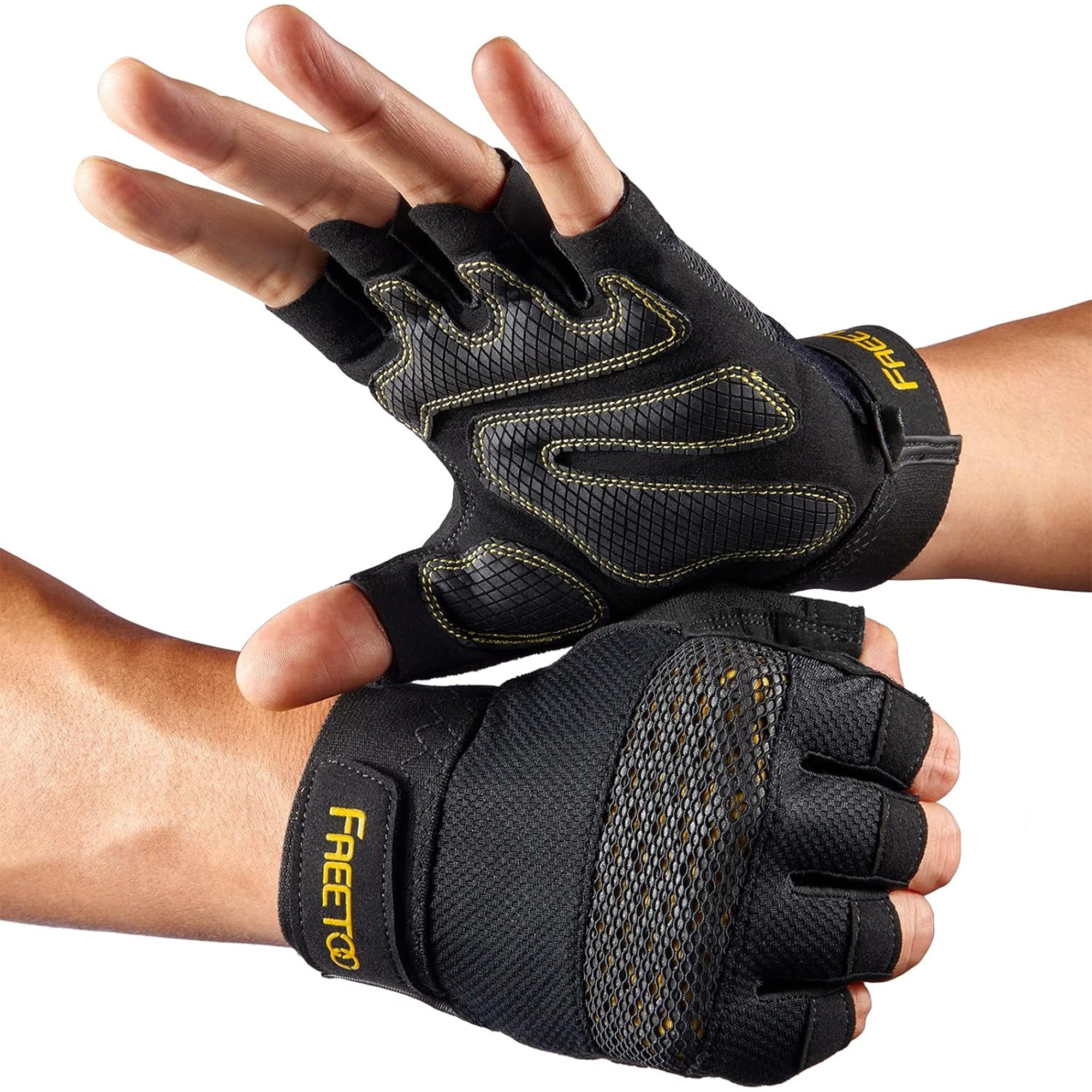 FREETOO Workout Gloves Large Full Palm Protection Ultra Ventilated Weight Lifting Gloves with Cushion Pads