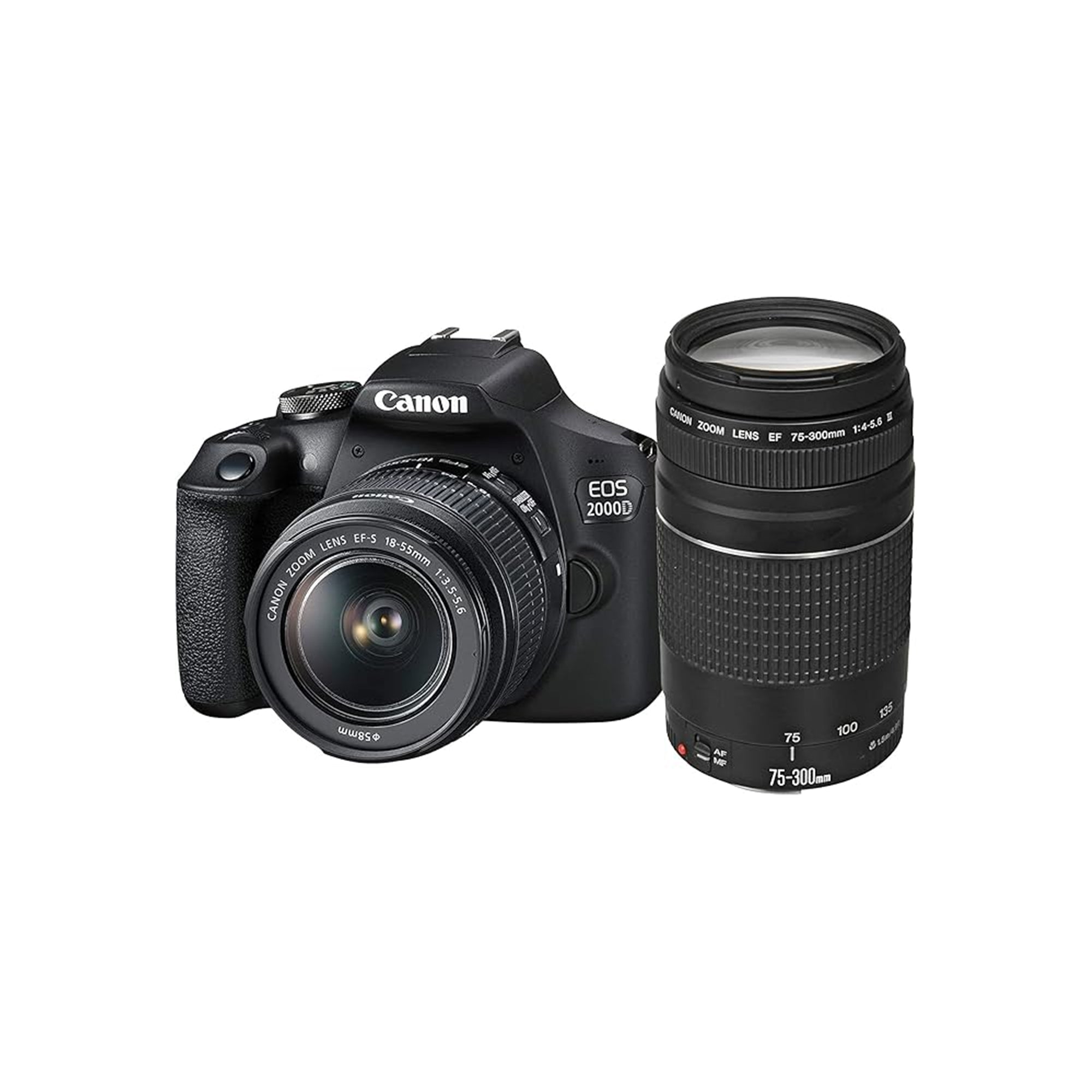 Canon EOS 2000D DSLR Camera with EF-S 18-55mm IS Lens & EF 75-300mm Lens – 24.1MP DSLR with Dual Lens Kit for Photography & Zoom