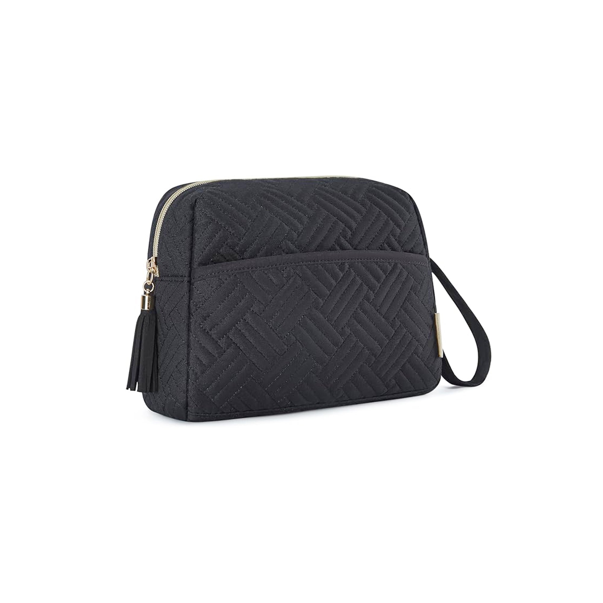 BAGSMART Elegant Roomy Makeup Bag Black Travel Cosmetic Organizer