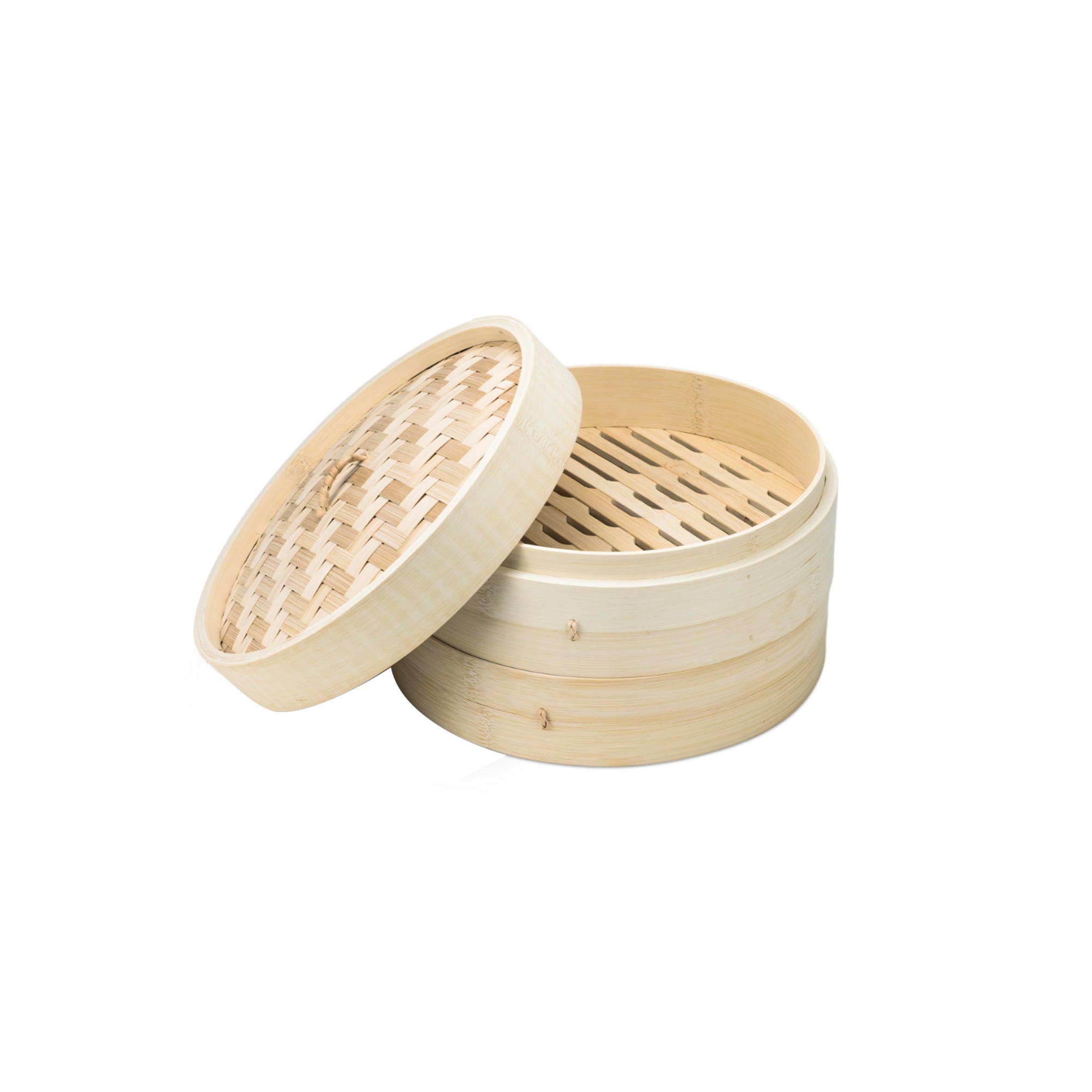 25cm Bamboo Steamer 2-Tier Set with Lid – Handmade Natural Bamboo Food Steamer | Healthy Cooking Basket for Dumplings, Buns, Vegetables & Meat