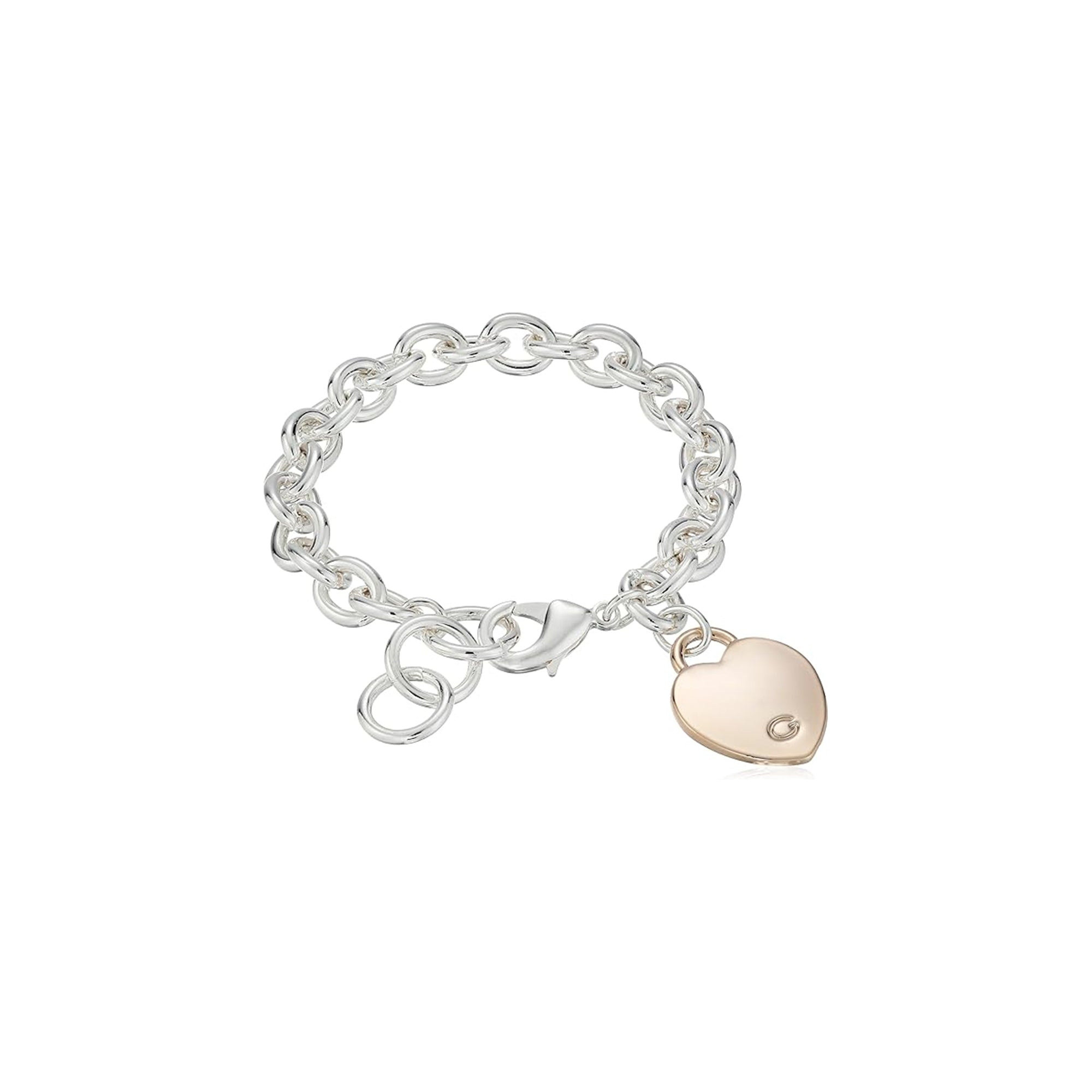 GUESS "Basic G Logo Heart Link Bracelet, One Size, Metal, No_Stone,