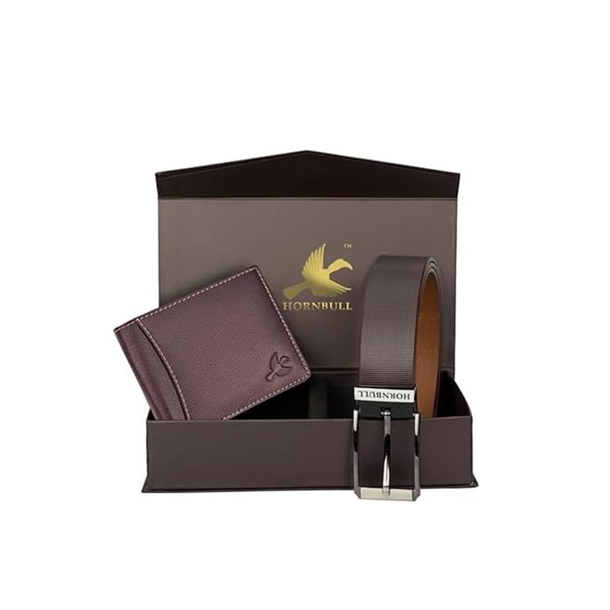 HORNBULL Men’s Wallet & Belt Gift Set – Brown Leather Combo Hamper for Men