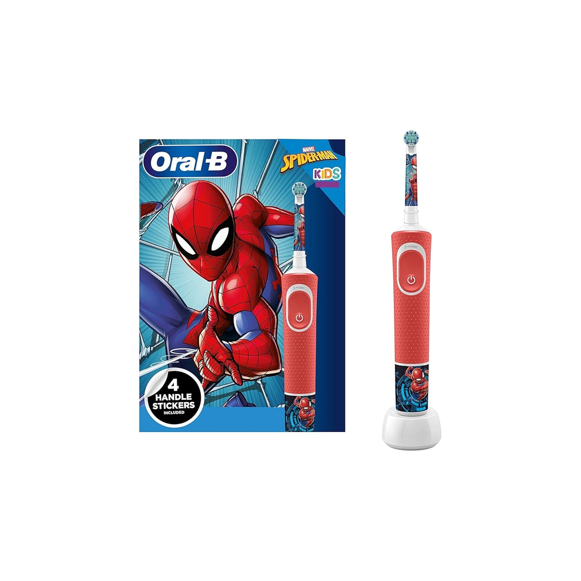 Oral-B Kids Electric Toothbrush Spiderman with 2 Modes and Stickers Red – Electric Toothbrush for Kids (Ages 3+)