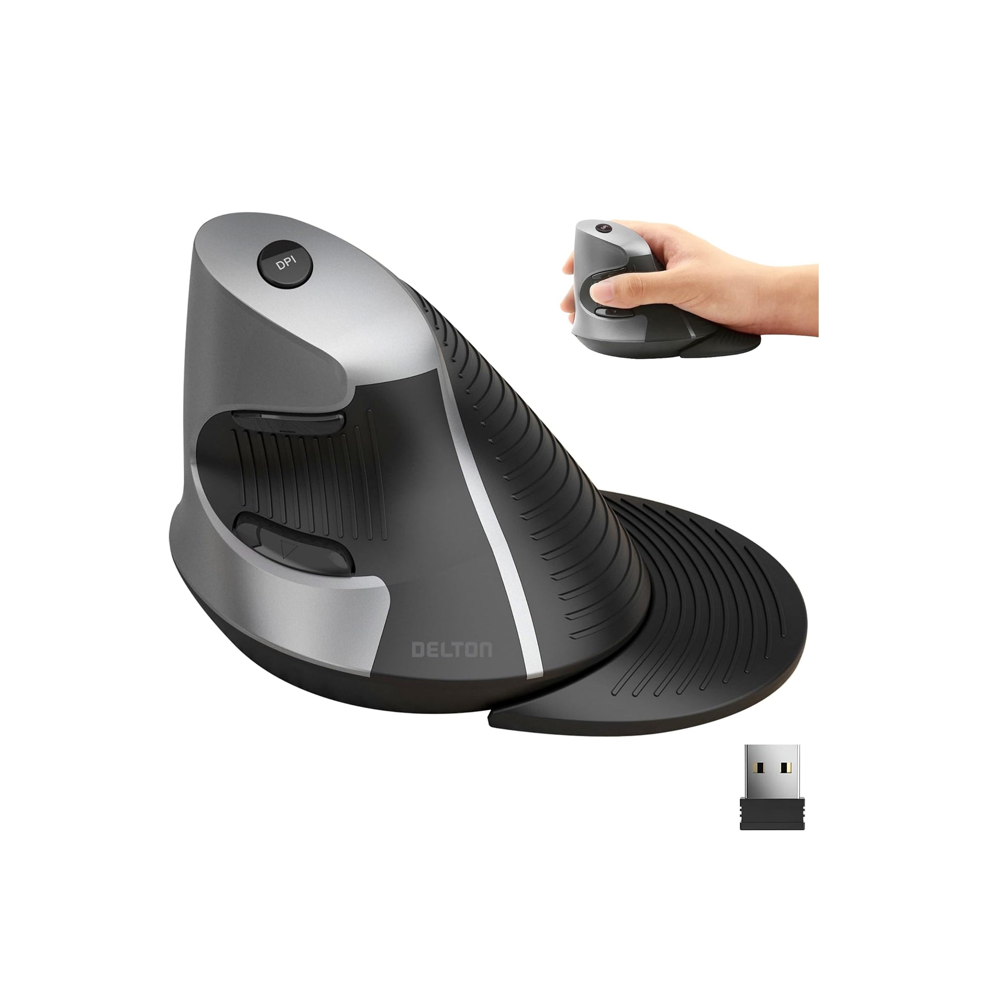 Delton S22 Vertical Wireless Mouse – Ergonomic 2.4G USB Mouse with 6 Buttons, Adjustable DPI & Silent Click