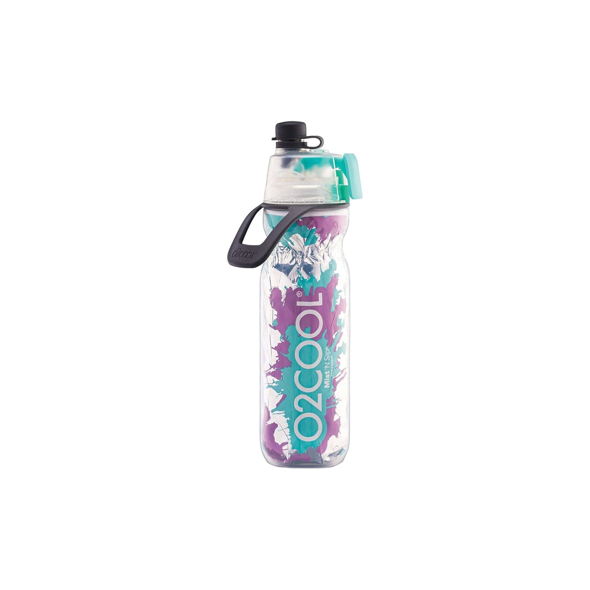 O2COOL ArcticSqueeze N Sip Misting Water Bottle Teal Purple Splash Sports Bottle