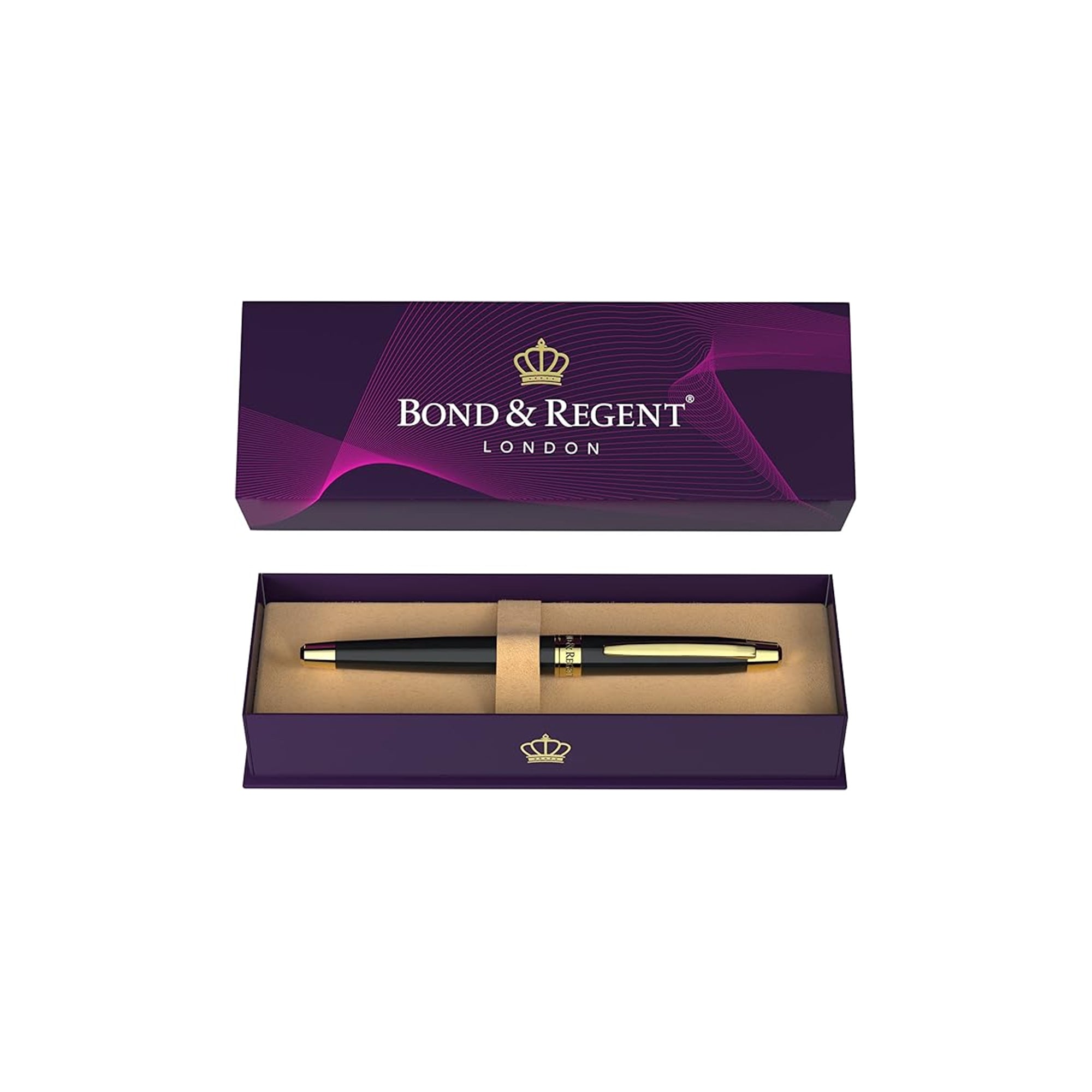 Bond & Regent Luxury Rollerball Pen | Gloss Black & 24K Gold Trim