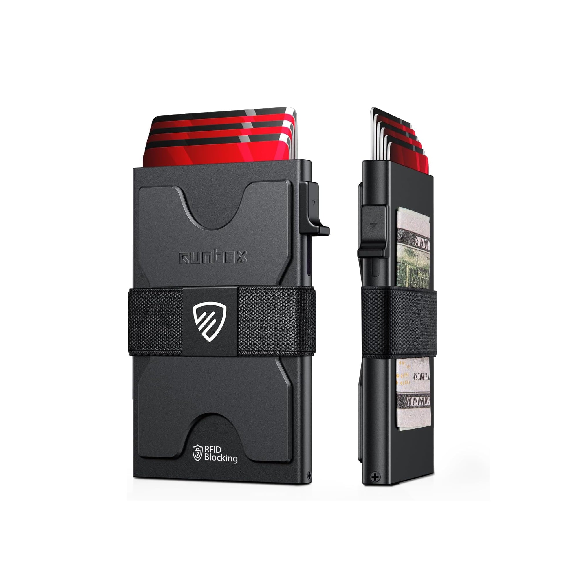 RUNBOX Slim Card Holder Wallet for Men – RFID Blocking Minimalist Pop-Up Metal Wallet with Ultra-Thin Design