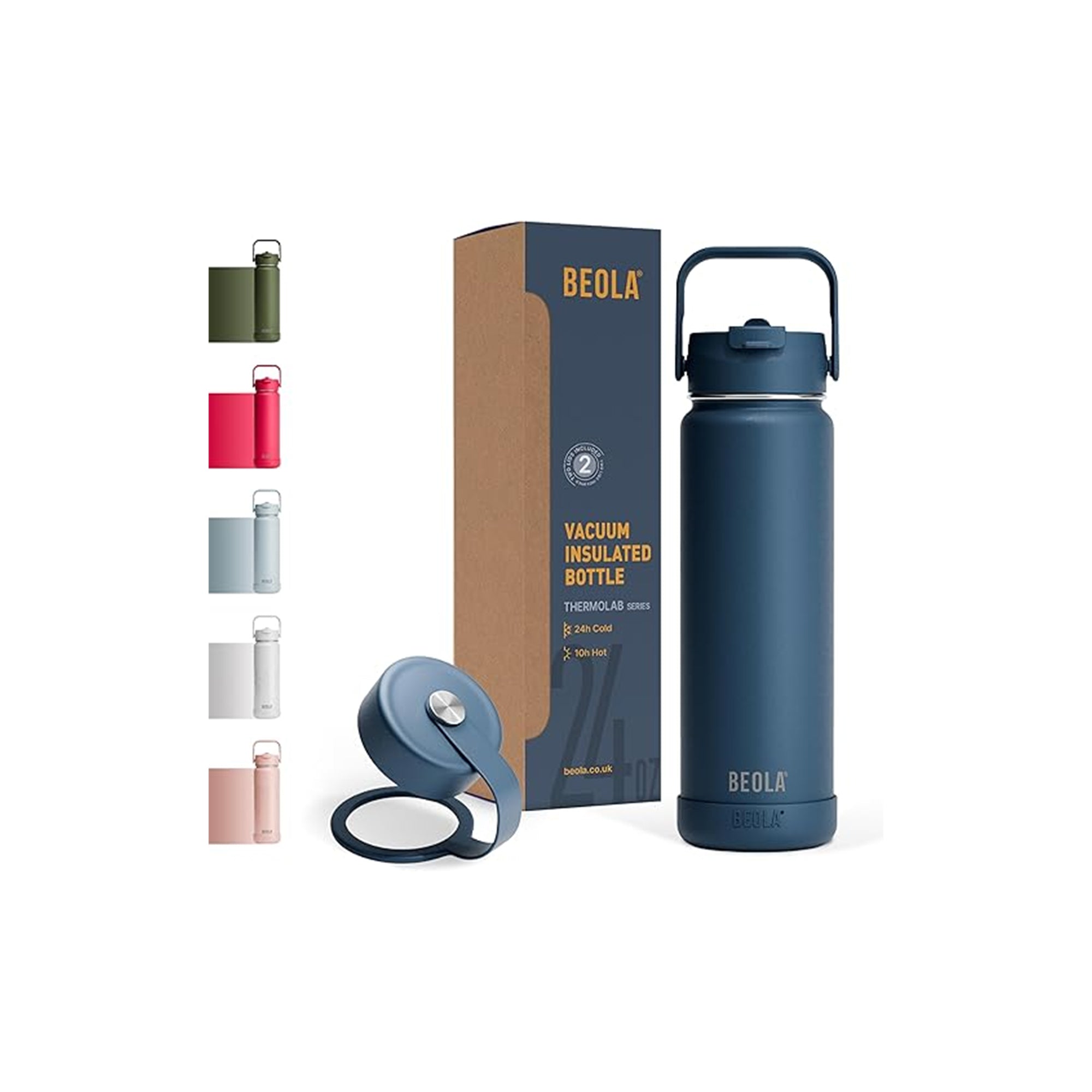 BEOLA 1200ml Vacuum Insulated Water Bottle Thermolab Series with Straw Lid Marine Blue – Large Capacity Insulated Sports Bottle