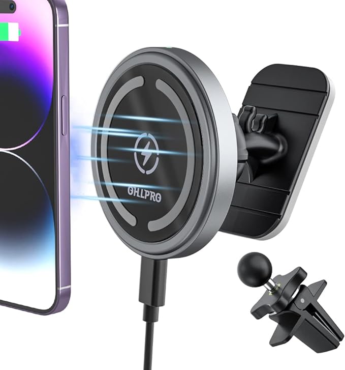 Magnetic Wireless Car Charger Mount Ÿ?? Dashboard Stick-On, MagSafe Compatible, Fast Charging for iPhone 12/13/14