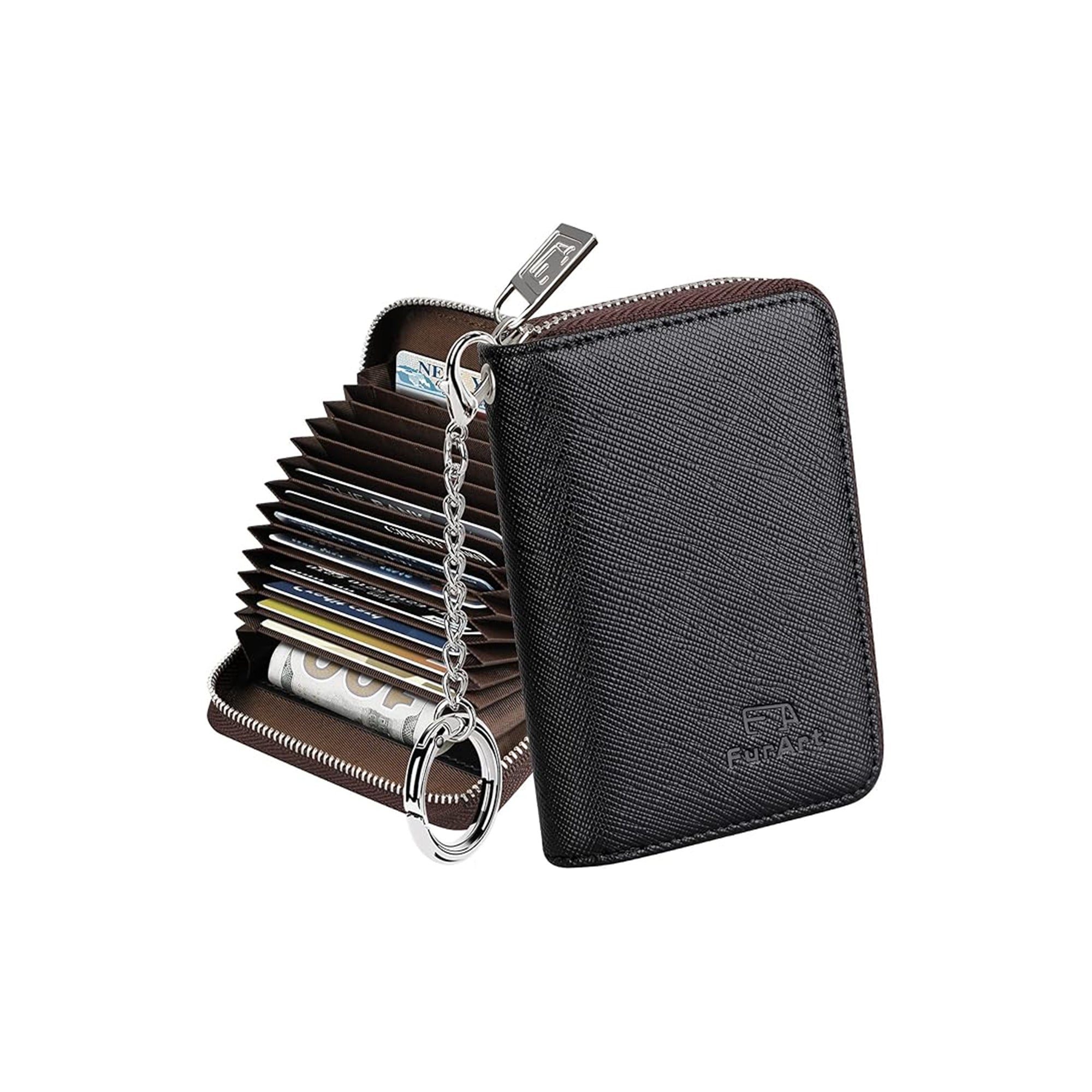 FurArt Zipper Wallet for Women – RFID Blocking Compact Credit Card Holder with Keychain, Slim Business Wallet